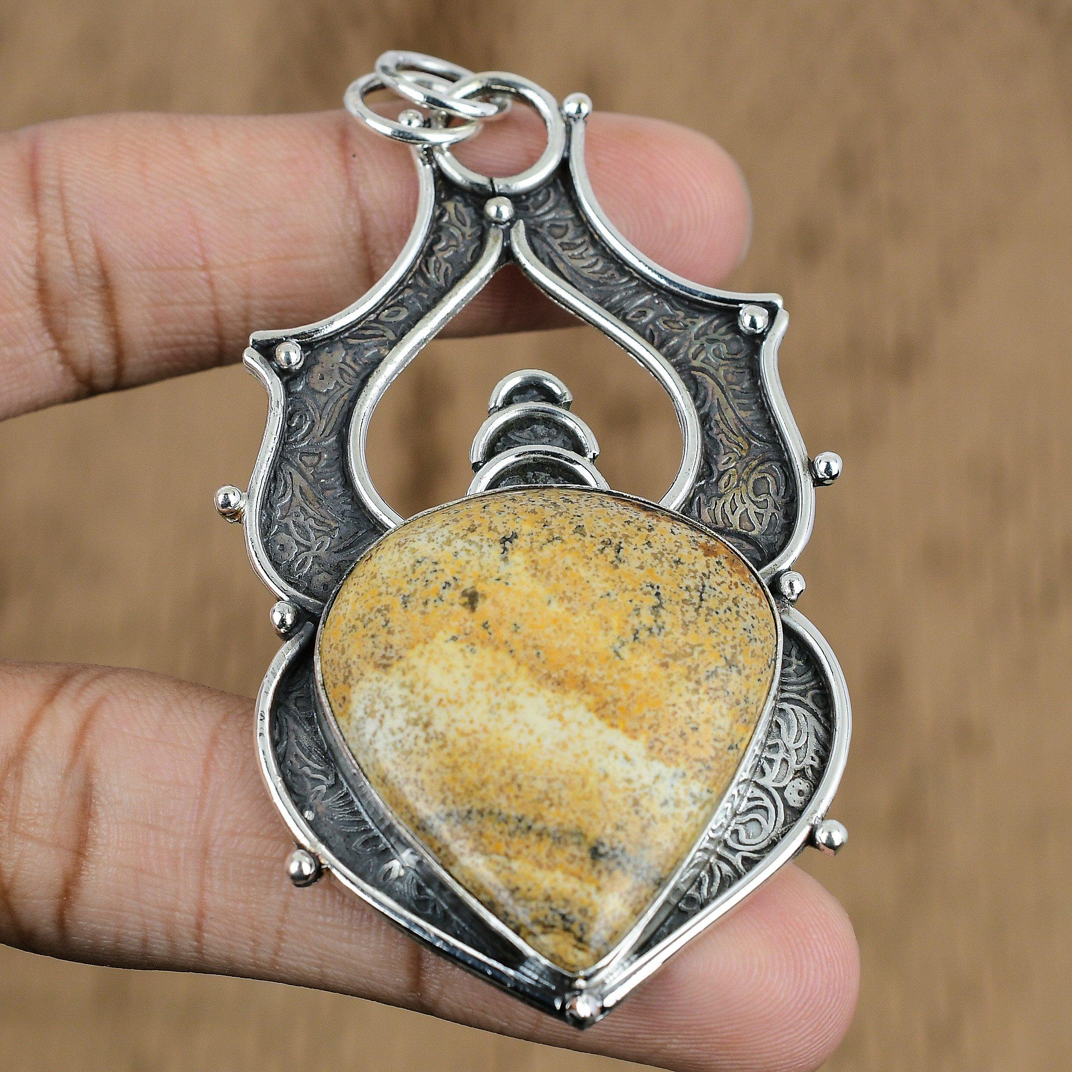Pear Picture Jasper Gemstone Sterling Silver Daughter Engagement Artisan Pendant