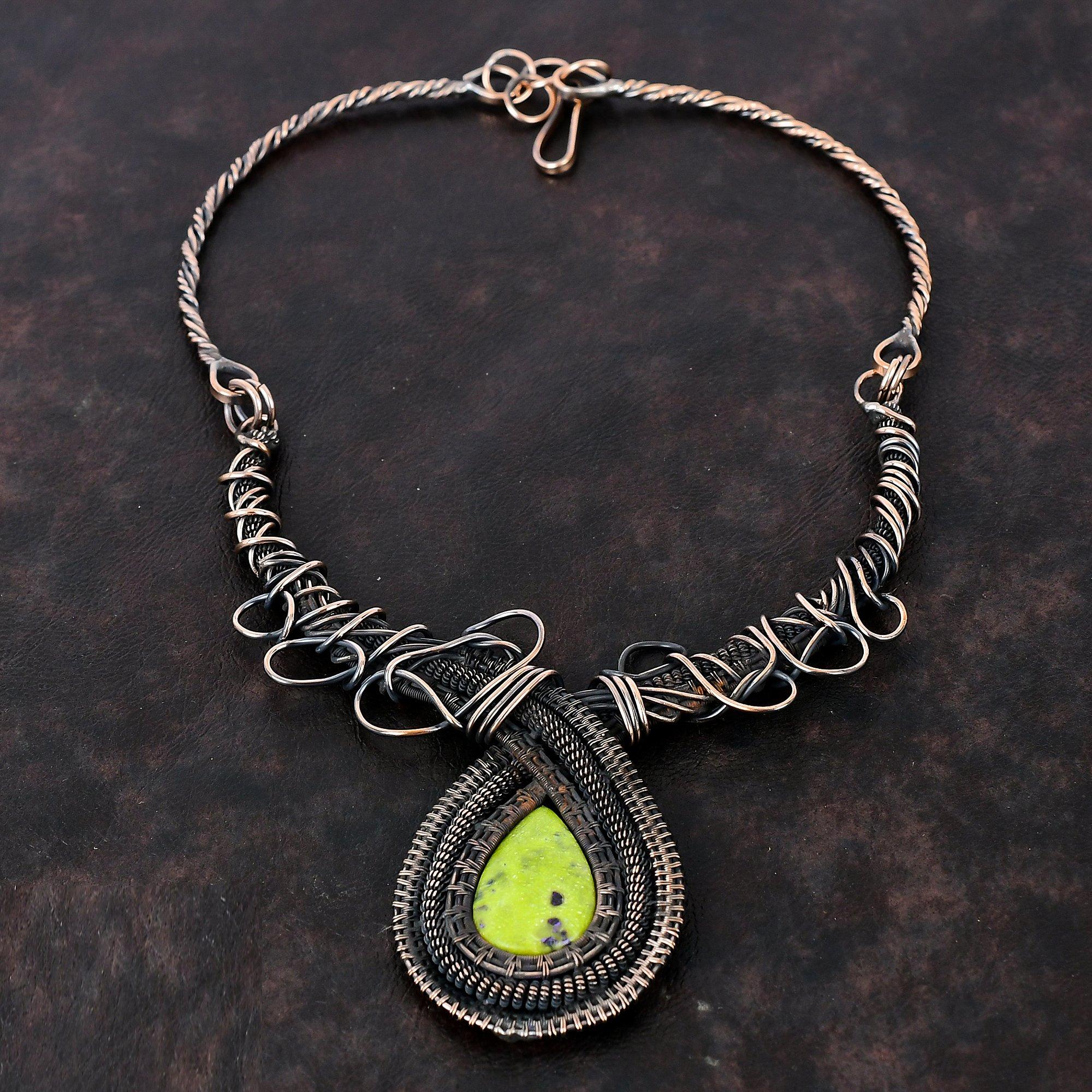 Stichtite Necklace Copper Wire Wrapped Necklace Stichtite Gemstone Jewelry Adjustable Necklace Handmade Copper Wire Jewelry Engagement Gift