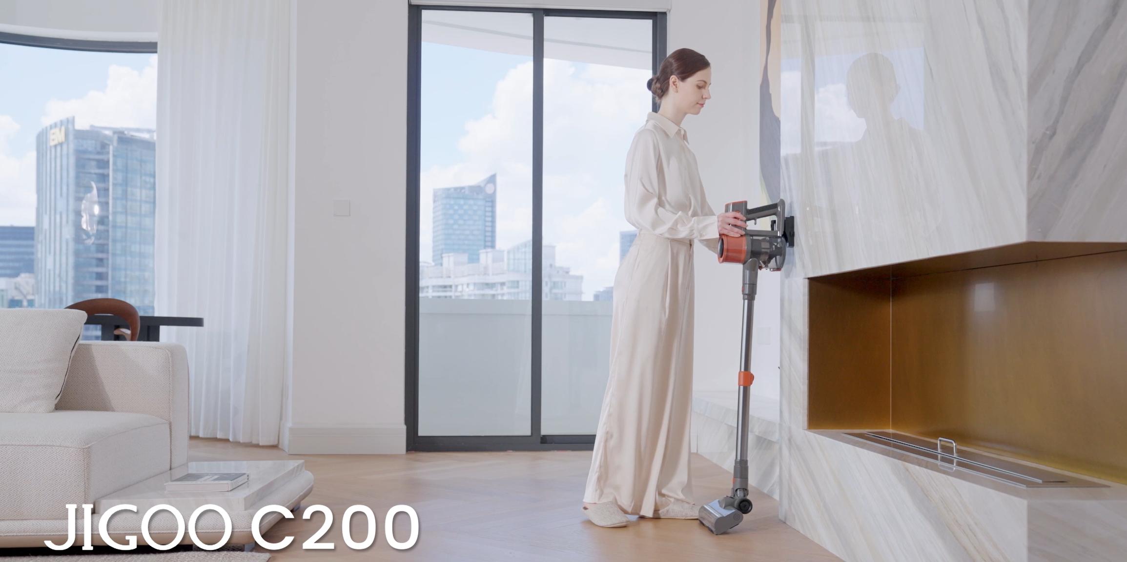 JIGOO C200 Cordless Vacuum Cleaner, 23KPa Suction, 40min Runtime, 2 Work Modes, Telescopic Metal Tube & LED Headlight, Gray - EU Plug