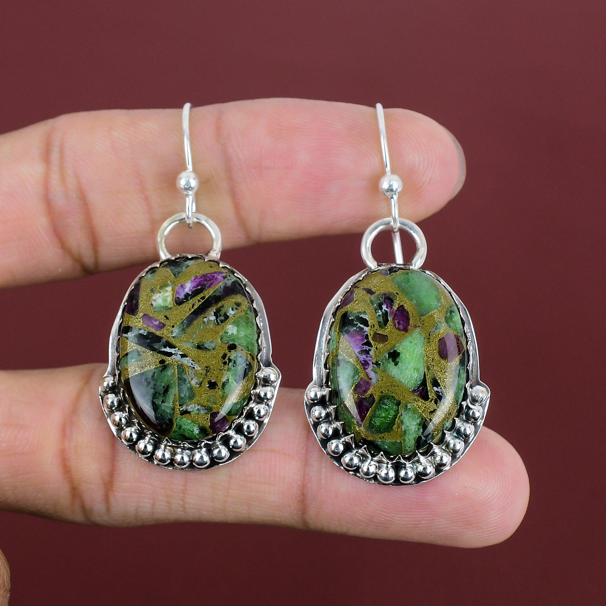 Copper Ruby Zoisite Earring 925 Sterling Silver Earring Antique Jewelry Handmade Dangle Earring Top Quality Gemstone Earring Gifts For Women