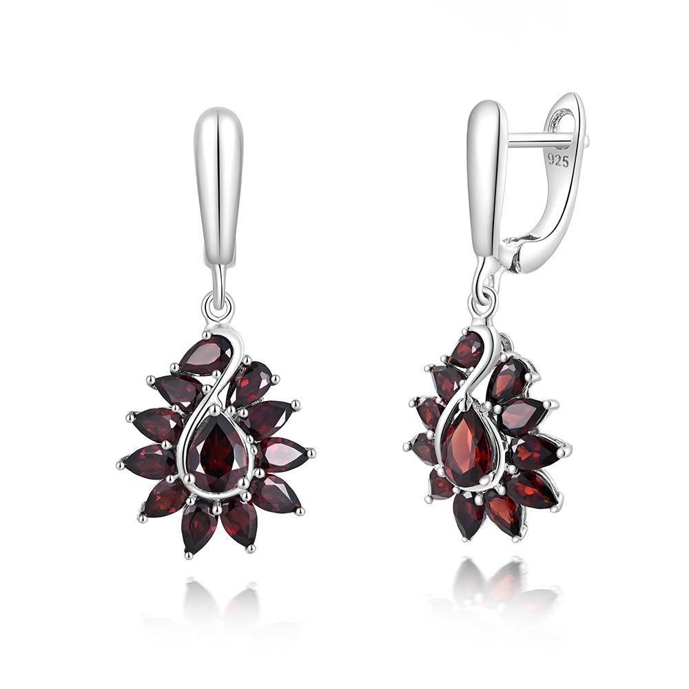 Argint S925 Design de formă unică cu pietre naturale de granat Cercei cu picătură pentru femei, bijuterii fine, aniversari și îmbrăcăminte pentru banchete