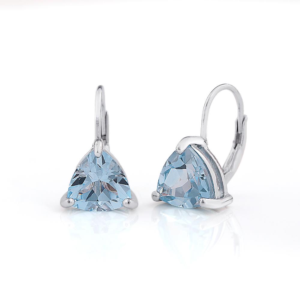 925 Sterling Silver Women's Earrings Natural Brazil Sky Blue Topaz Triangle 8.0mm Gemstones Fine Jewelry for Birthday Daily Wear