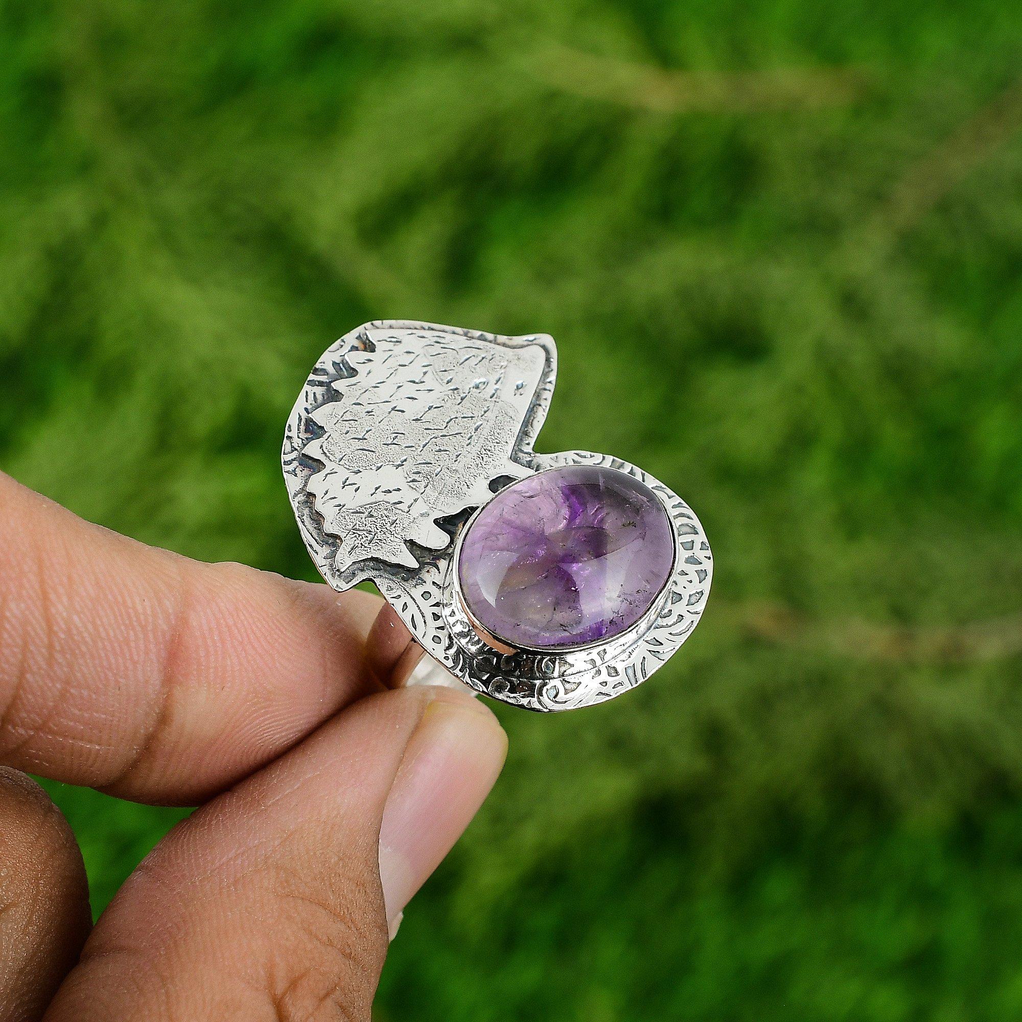 Sterling Silver Crown Chakra Oval Star Amethyst Gemstone Daughter Solitaire Ring