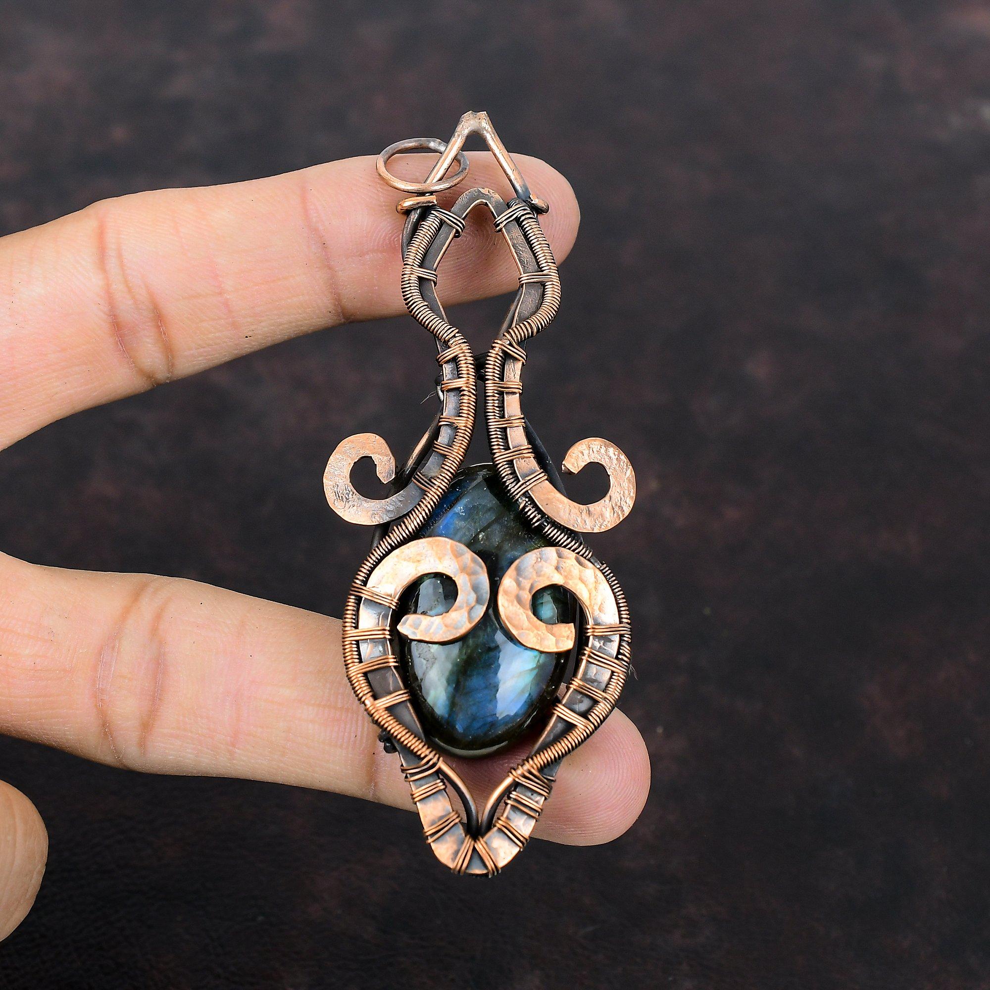 Labradorite Pendant Copper Wire Wrapped Jewelry Genuine Gemstone Pendant Labradorite Jewelry Handmade Ethnic Pendant Copper Pendant For Gift