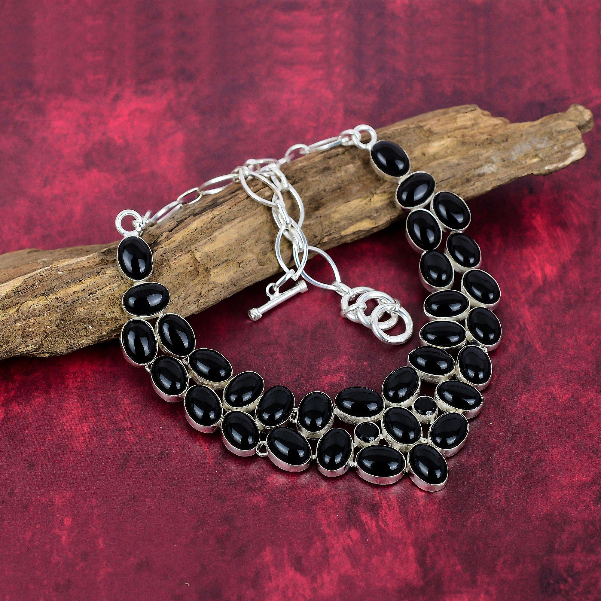 Black Onyx 925 Solid Sterling Silver Necklace with Adjustable Chain, Handmade Gemstone Jewelry Necklace For Memorial Day