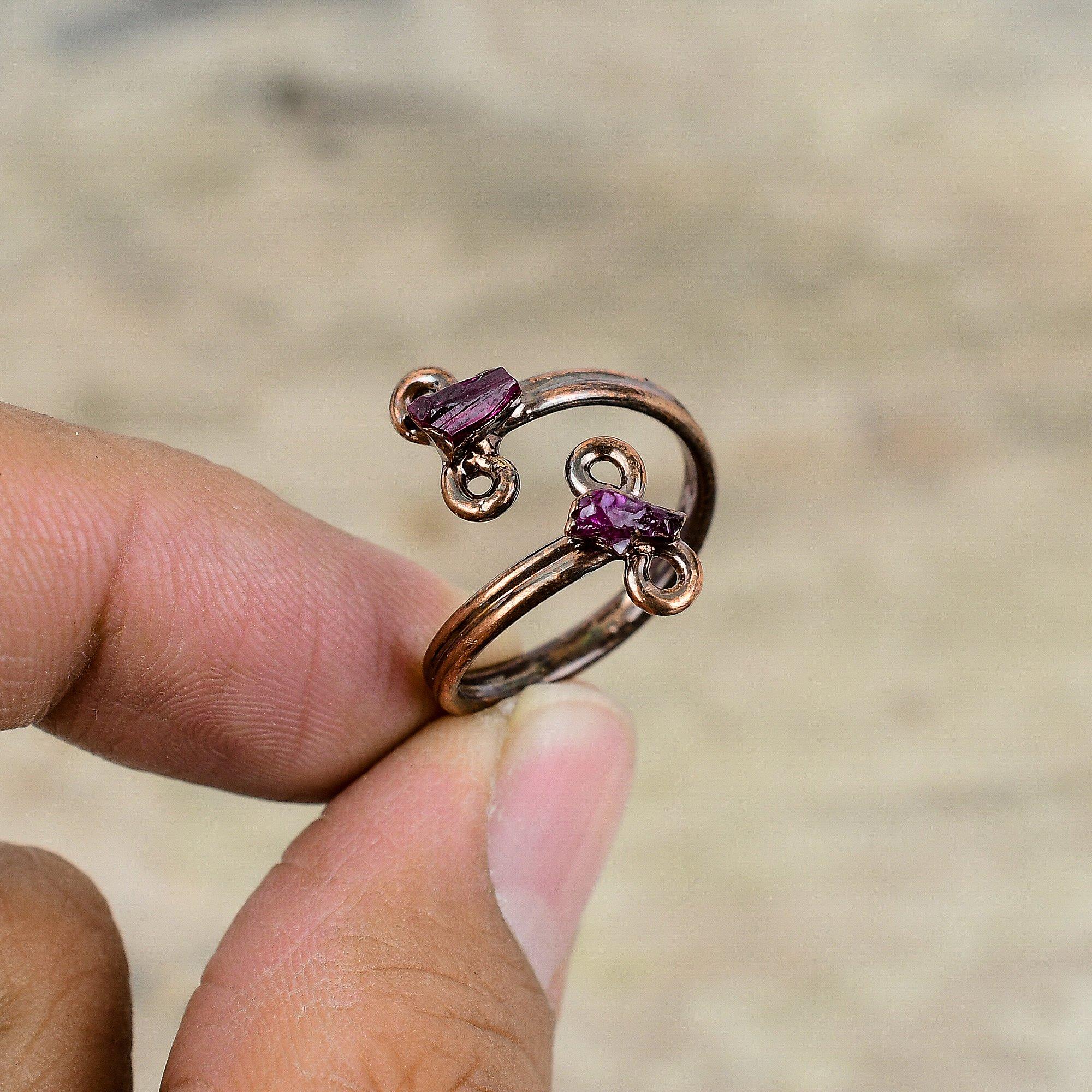 Pink Tourmaline Rough Ring Electroformed Copper Ring Gemstone Adjustable Ring Engagement Rings Electroformed Handmade Jewelry Gift For Him