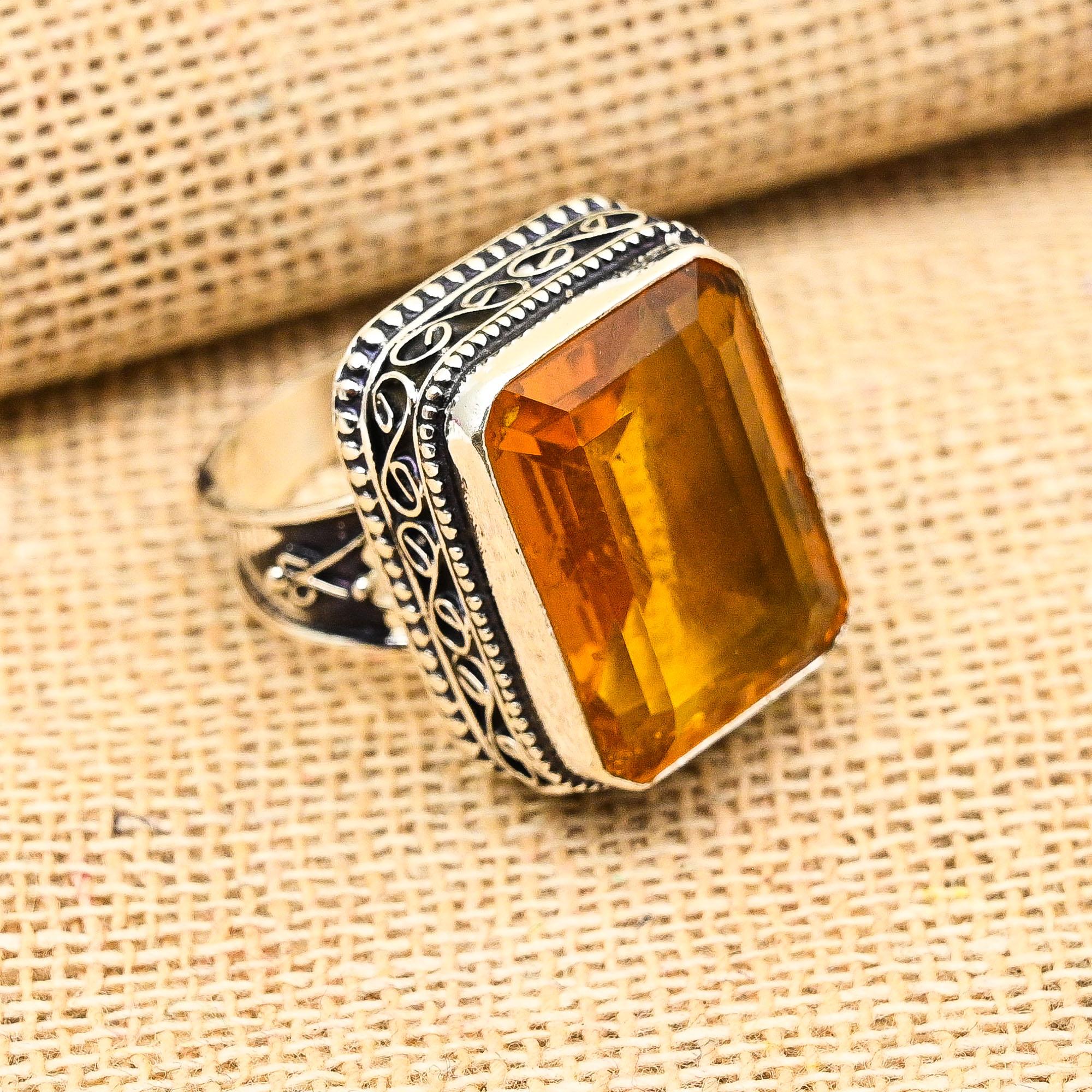 Piedra Preciosa Topacio Miel Hecho a Mano Plata de Ley 925 Anillo de Joyería Maravilloso