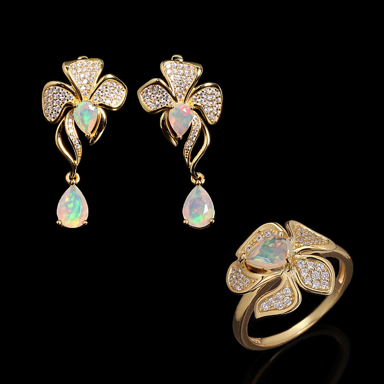 Cercei inel cu design floral opal etiopian natural pară 5*7mm argint sterling 925 set de bijuterii fine pentru banchetul femeilor cadou de petrecere