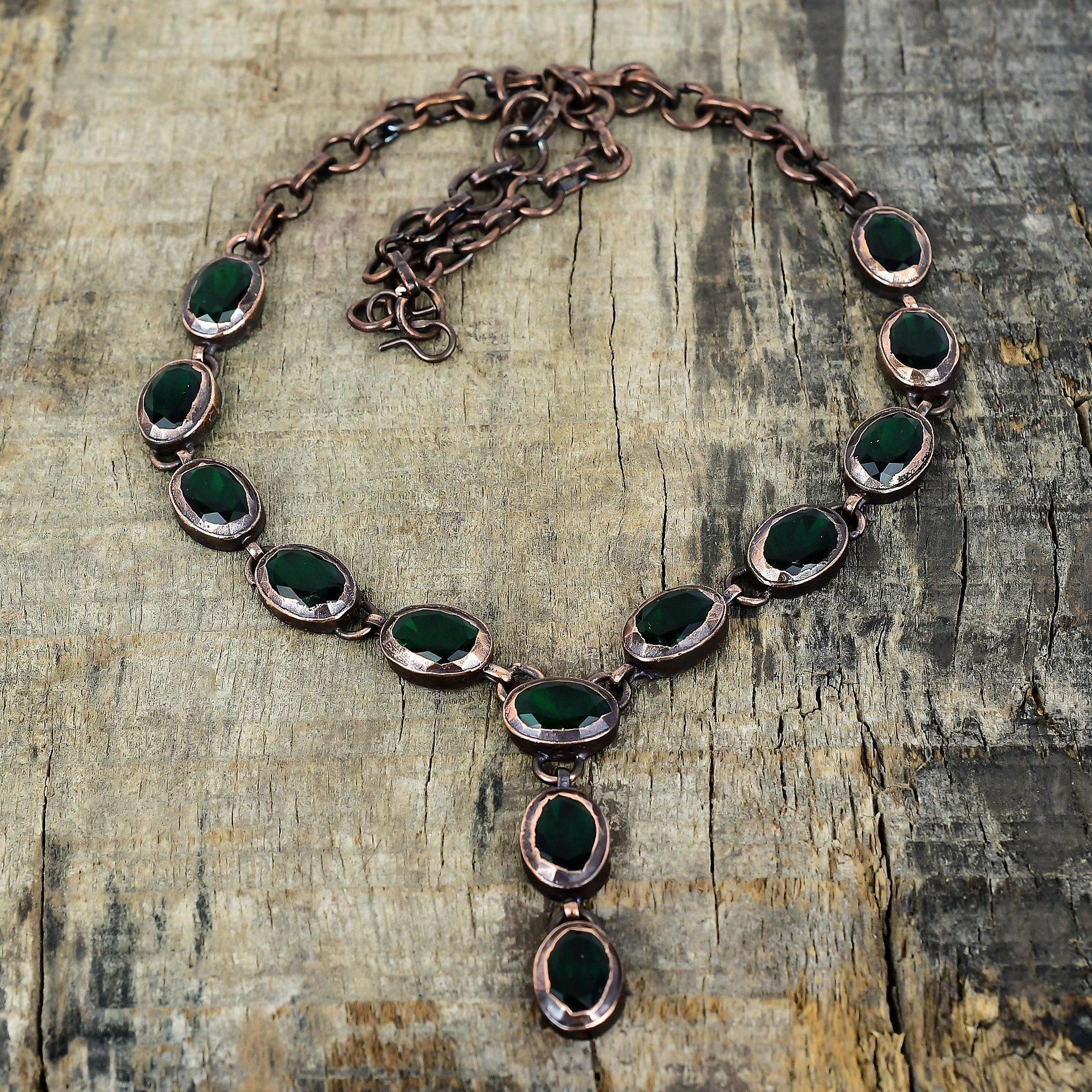 Faceted chrome diopside necklace electroformed copper adjustable chain necklace copper jewelry gift for wife handmade real gemstone necklace