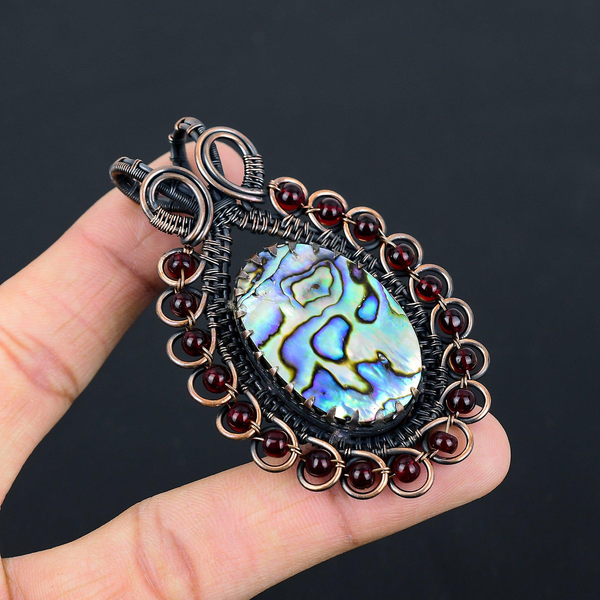 Abalone Shell Gemstone Pure Copper Wire Wrapped Handmade Pendant Jewelry For Gift