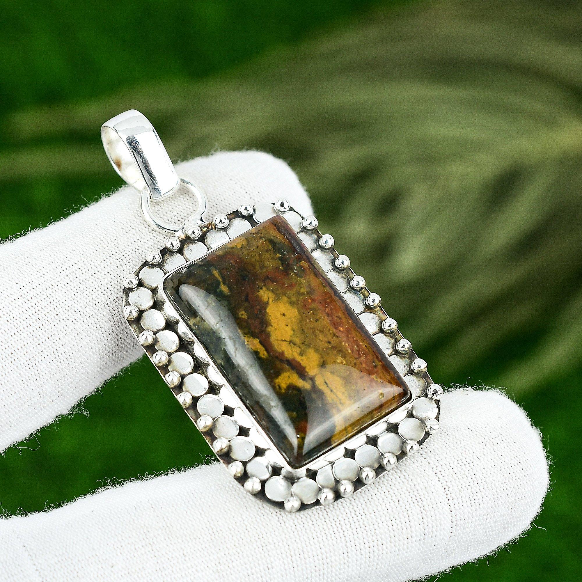 Root Chakra Bloodstone Gemstone 925 Sterling Silver Bezel Handcrafted Pendant