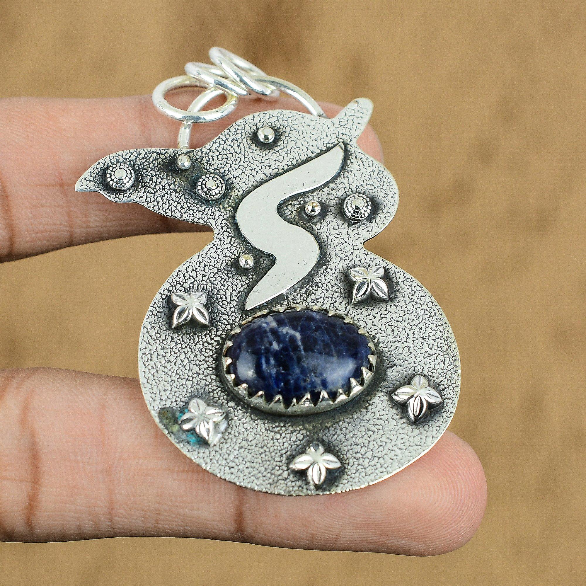 Natural Sodalite Gemstone Pendant Blue 925 Sterling Silver Indian Jewelry