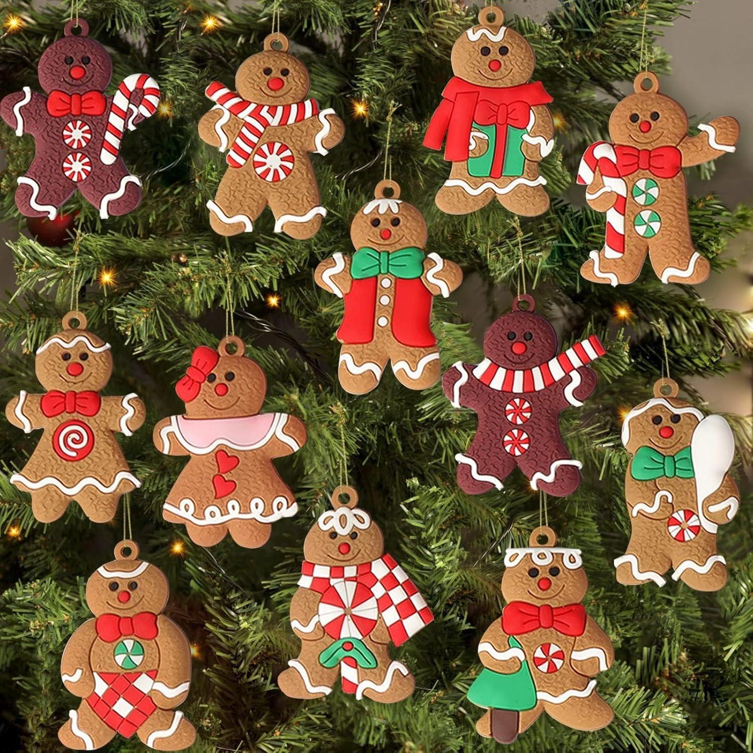 12 adornos de hombrecito de jengibre para árbol de Navidad, surtidos de figuras de jengibre de plástico, adornos colgantes para árbol de Navidad, 7,6 cm de alto.