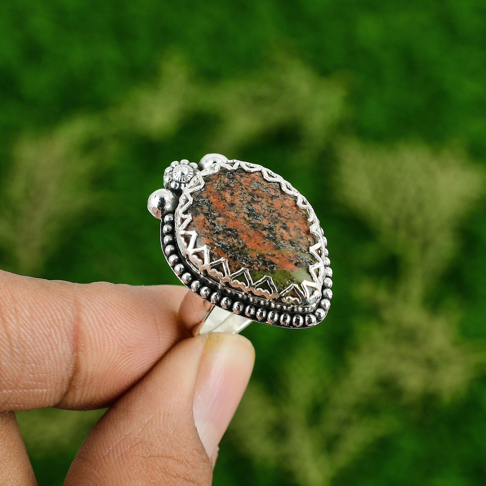 Natural Grass Garnet Promise Handmade Statement Ring Jewelry 925 Sterling Silver
