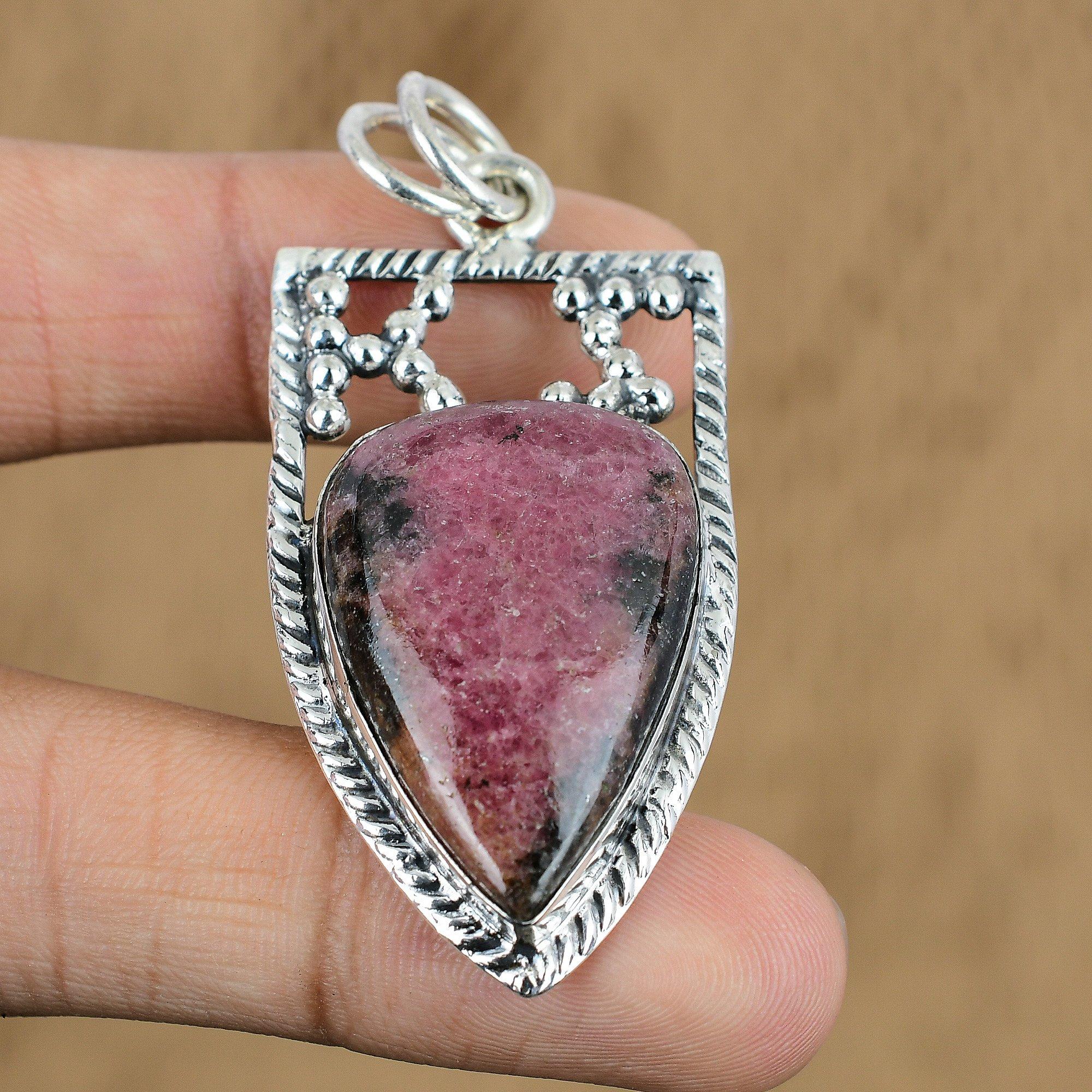 Gift For Women Jewelry Pendant 925 Sterling Silver Natural Rhodonite Gemstone