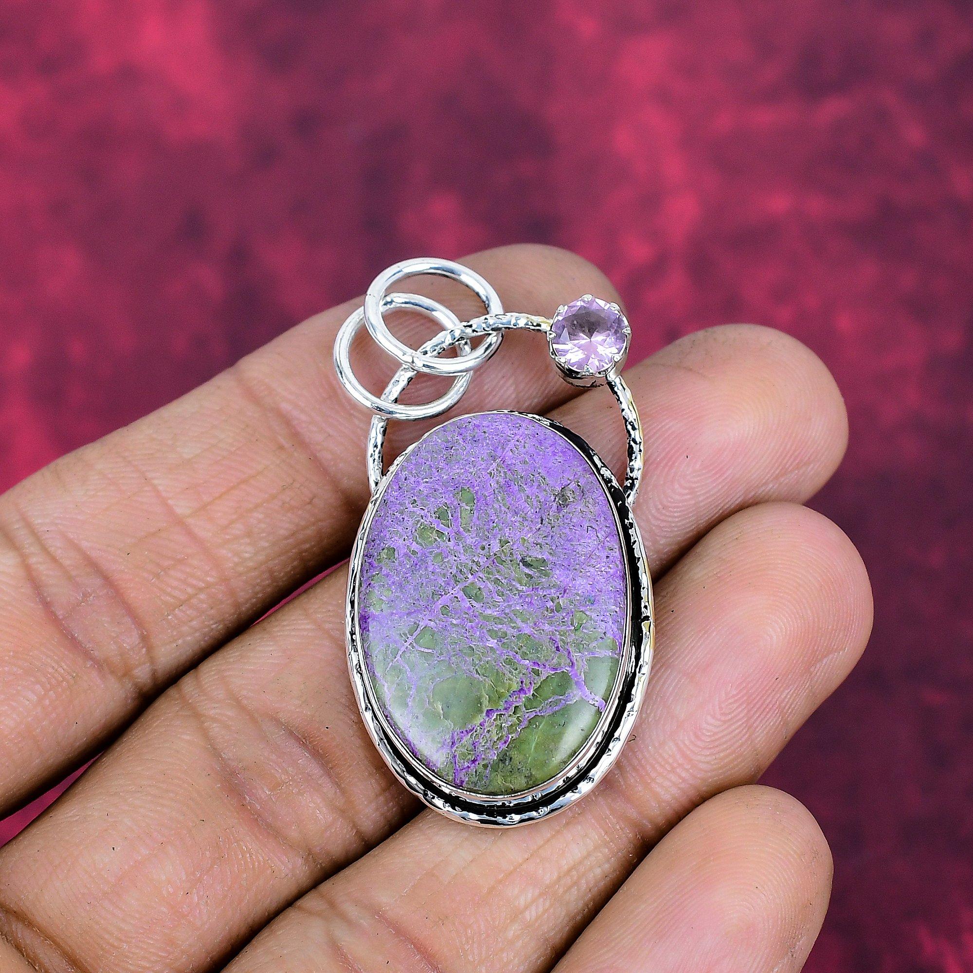 Purpurite & Pink Kunzite Jewelry, 925 Solid Sterling Silver Pendant Handmade Gemstone Jewelry, Gifts For Wife Brand New Pendant