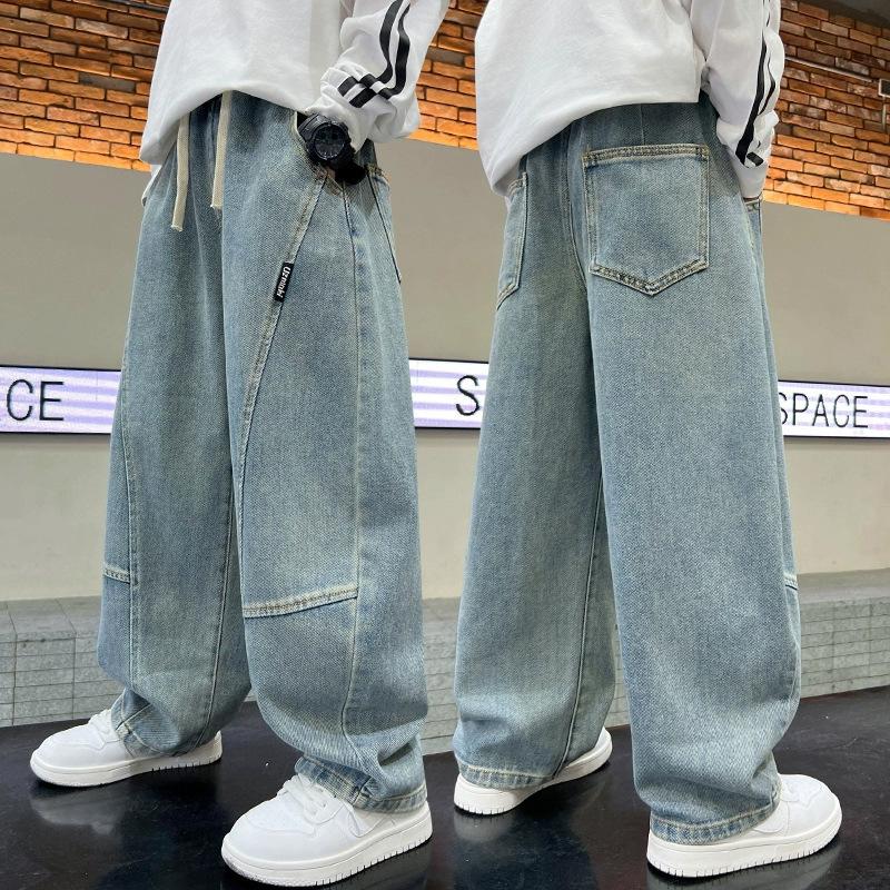 Boys' Jeans Spring Autumn New Child Boys Trendy Pants 3-12Y Kids Casual Denim Trousers Teenager Handsome Loose Straight Trousers