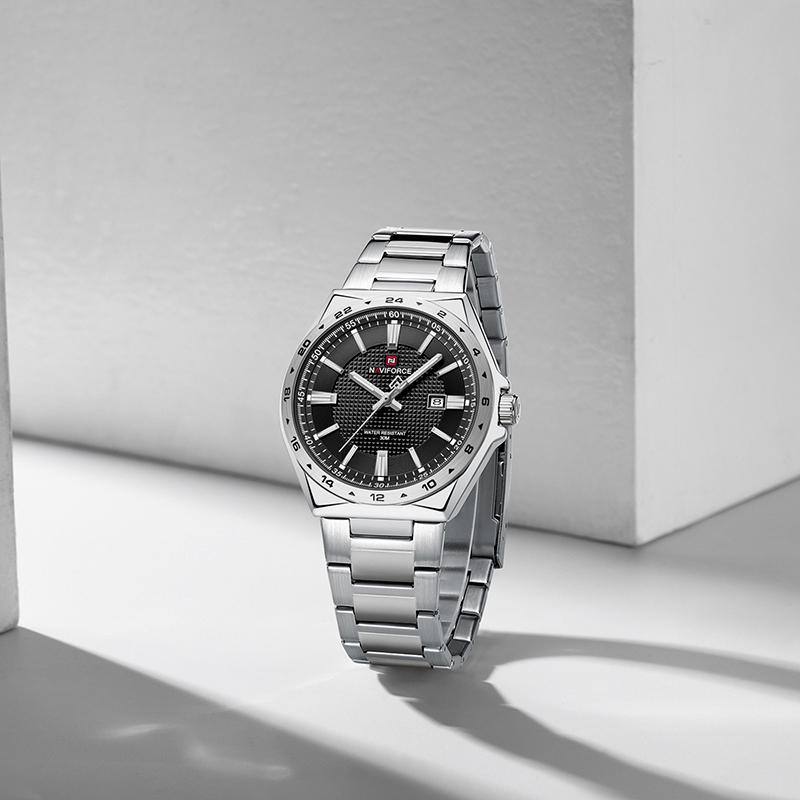 Naviforce Original Quartz Watch for Men Calendar Stainless Steel Strap Luminous Pointer Round Case Waterproof Men Watch NF9266