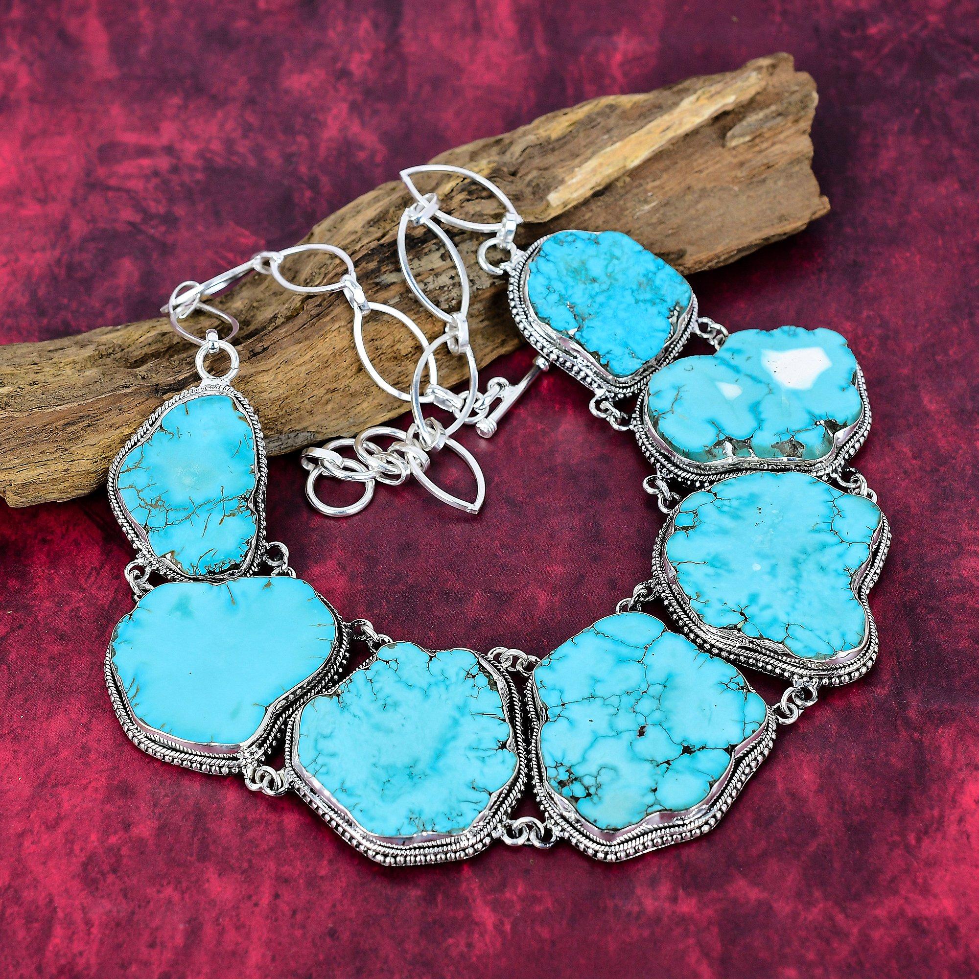 Turquoise Slice Necklace Gemstone Jewelry, 925 Solid Sterling Silver Necklace, Adjustable Handmade Chain Necklace Gift For Birthday Jewelry