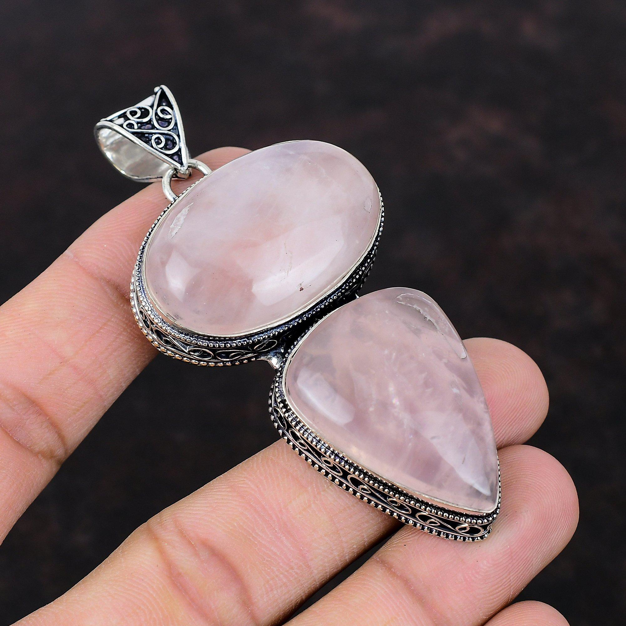 Rose Quartz Gemstone Pendant Unique Jewelry Vintage Pendant 925 Sterling Silver Pendant Handmade Elegant Pendant Silver Jewelry Gift For Him