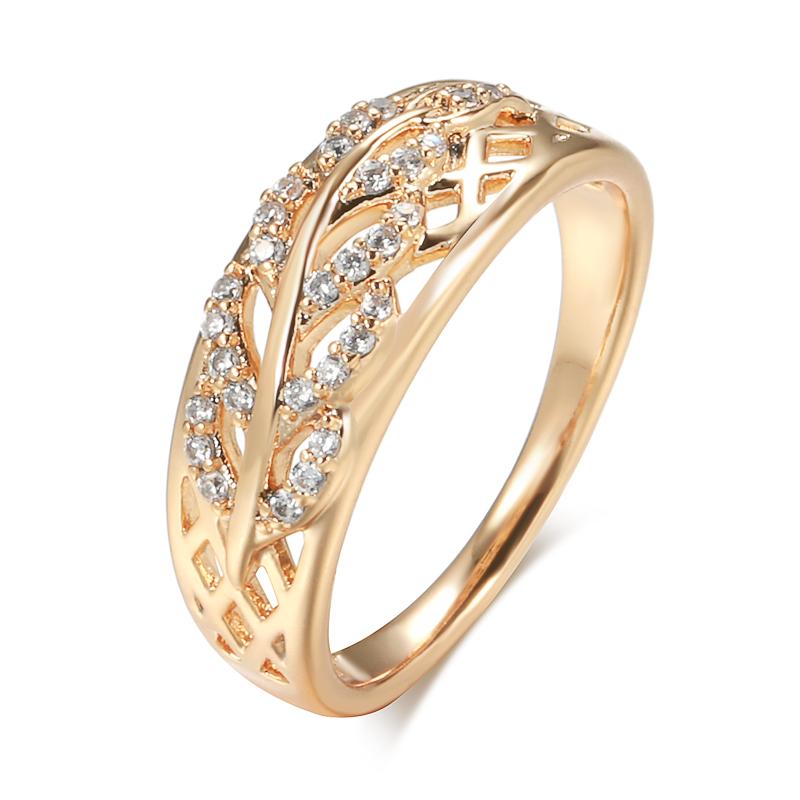 Kinel Ringe aus natürlichem Zirkon mit Roségold-Blattmuster für Damen