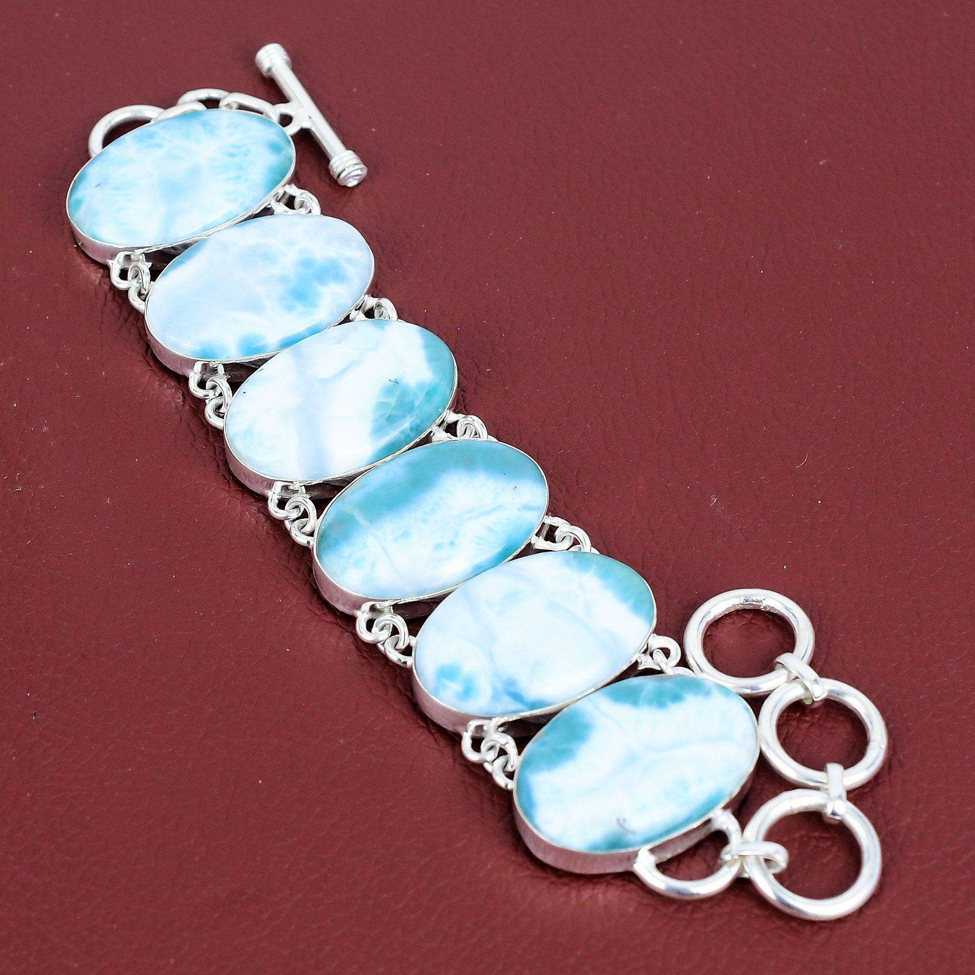 Larimar Bracelet Natural Gemstone Bracelet 925 Sterling Silver Bracelet Adjustable Chain Bracelet Decent Jewelry Handmade Bracelet for Gifts
