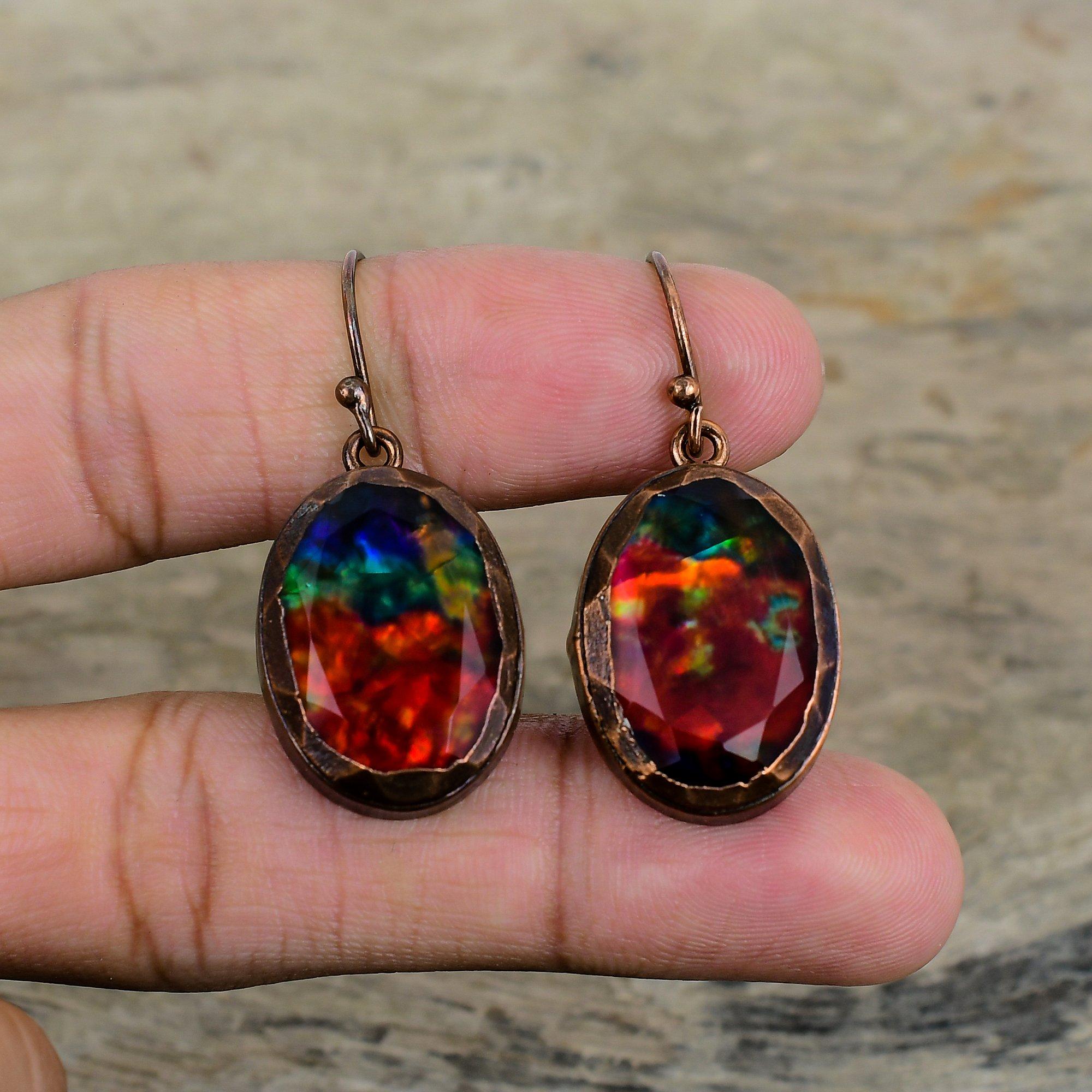 Faceted Ammolite Earring Electroformed Copper Gemstone Earrings Handmade Earring Electroformed Jewelry Latest Design Earring Gifts For Women