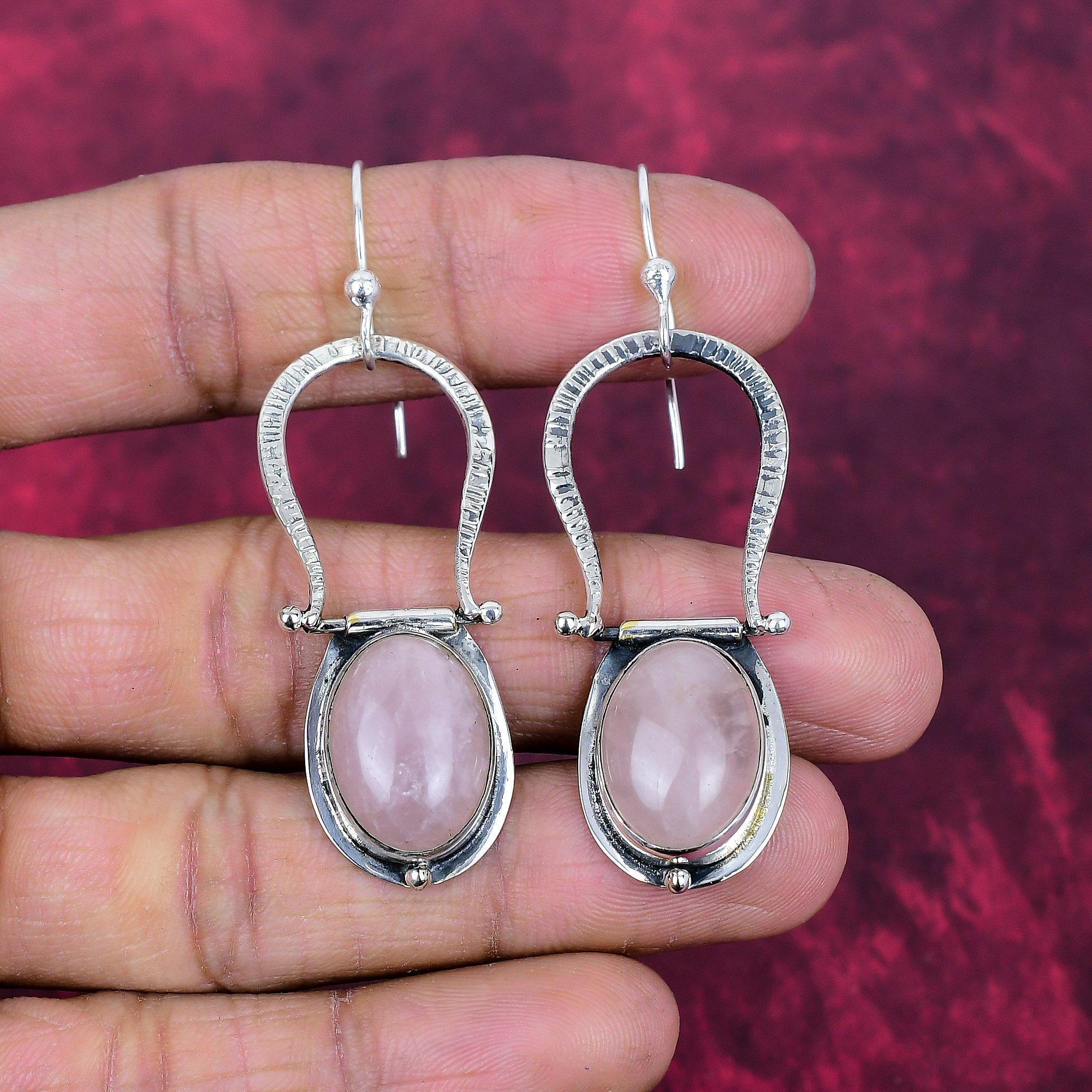 Rose Quartz Jewelry, 925 Solid Sterling Silver Earrings Handmade Gemstone Jewelry, Gifts For Wife Brand New Earrings