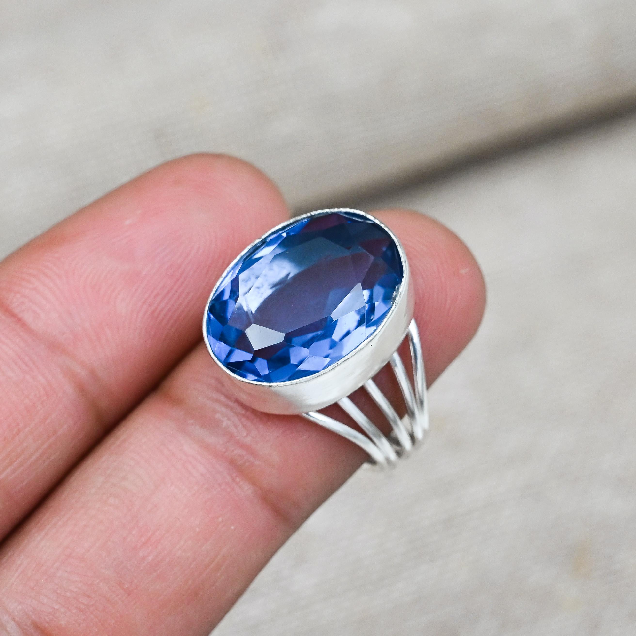 Gioielli in Argento Sterling 925 Massiccio Fatti a Mano con Pietra di Tanzanite Anello Anniversario Per Lei