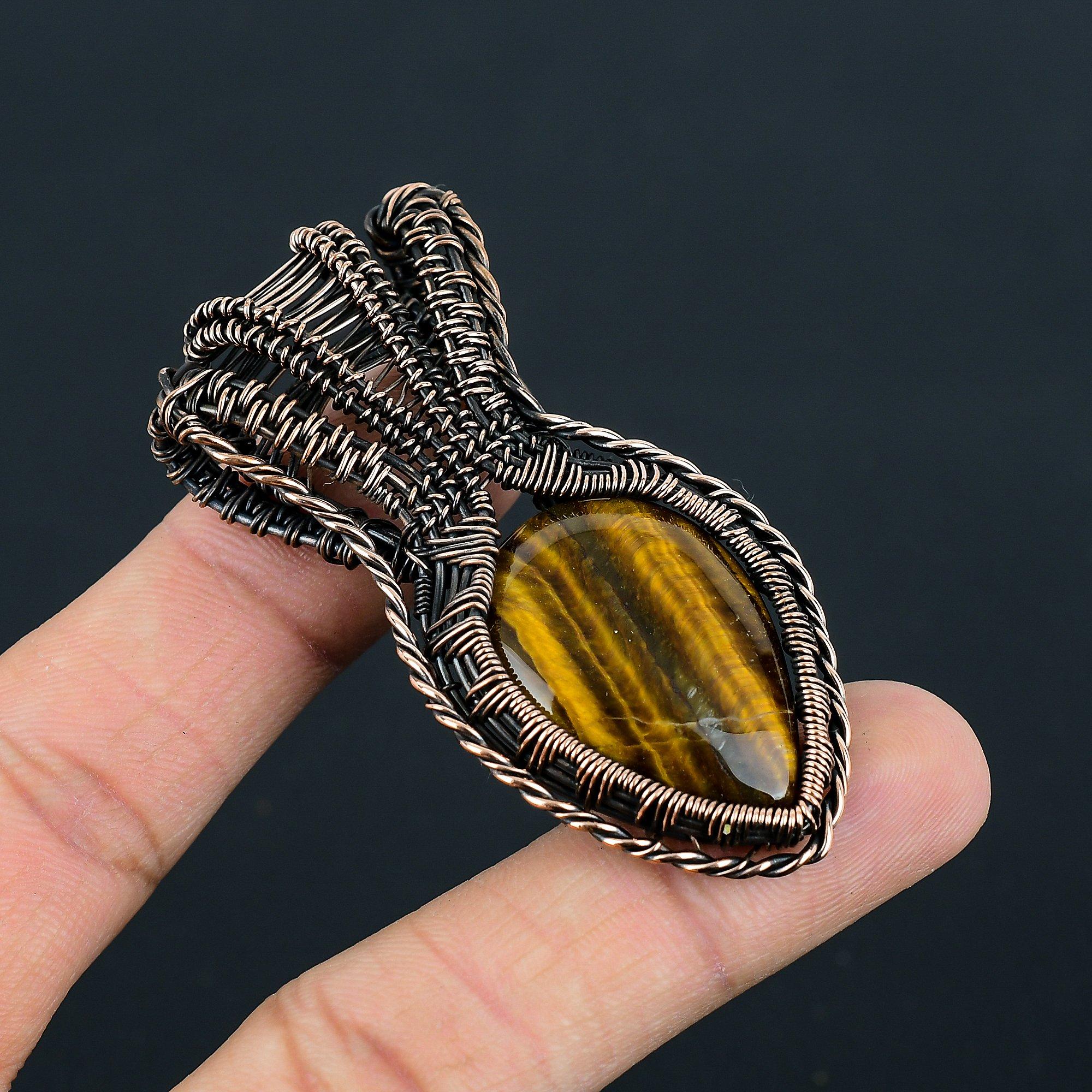 Adorable Tiger Eye Gemstone Handmade Pure Copper Wire Wrap Jewelry Pendant For Women Gift