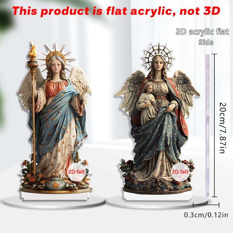 Exquisite 2D Flat Winged Child Ornament with Star & Floral Patterns, Artistic Decor for Tea Room, Countertop and Living Room Side Table