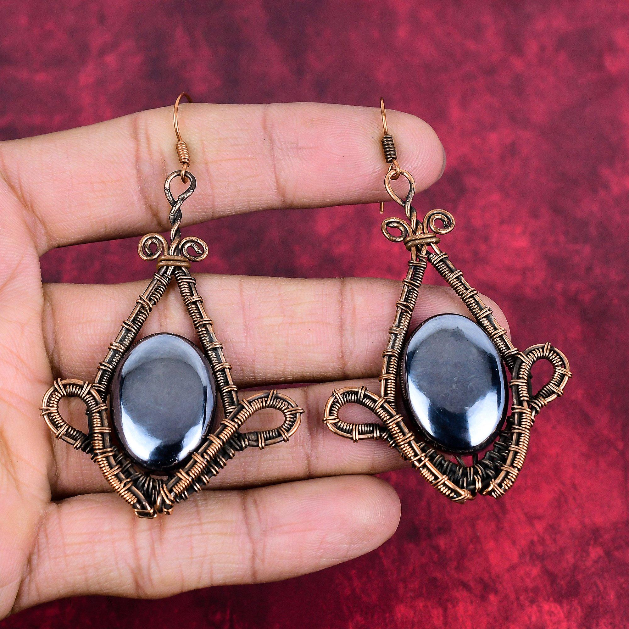 Shungite Earring Copper Wire Wrapped Earring Handmade Original Gemstone Earring Shungite Copper Jewelry Engagement Gifts Birthstone Jewelry