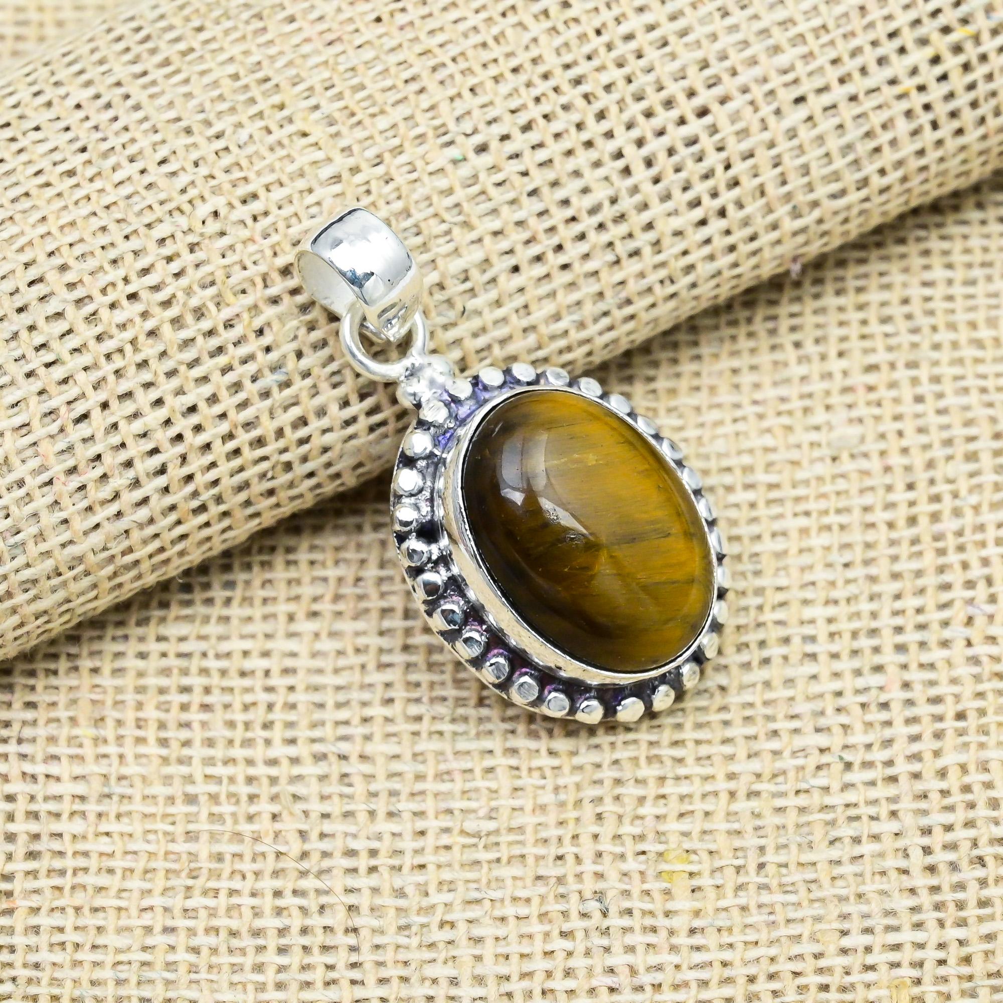 AAA+ Tiger's Eye Gemstone Handmade 925 Sterling Silver Jewelry For Thanksgiving Gift