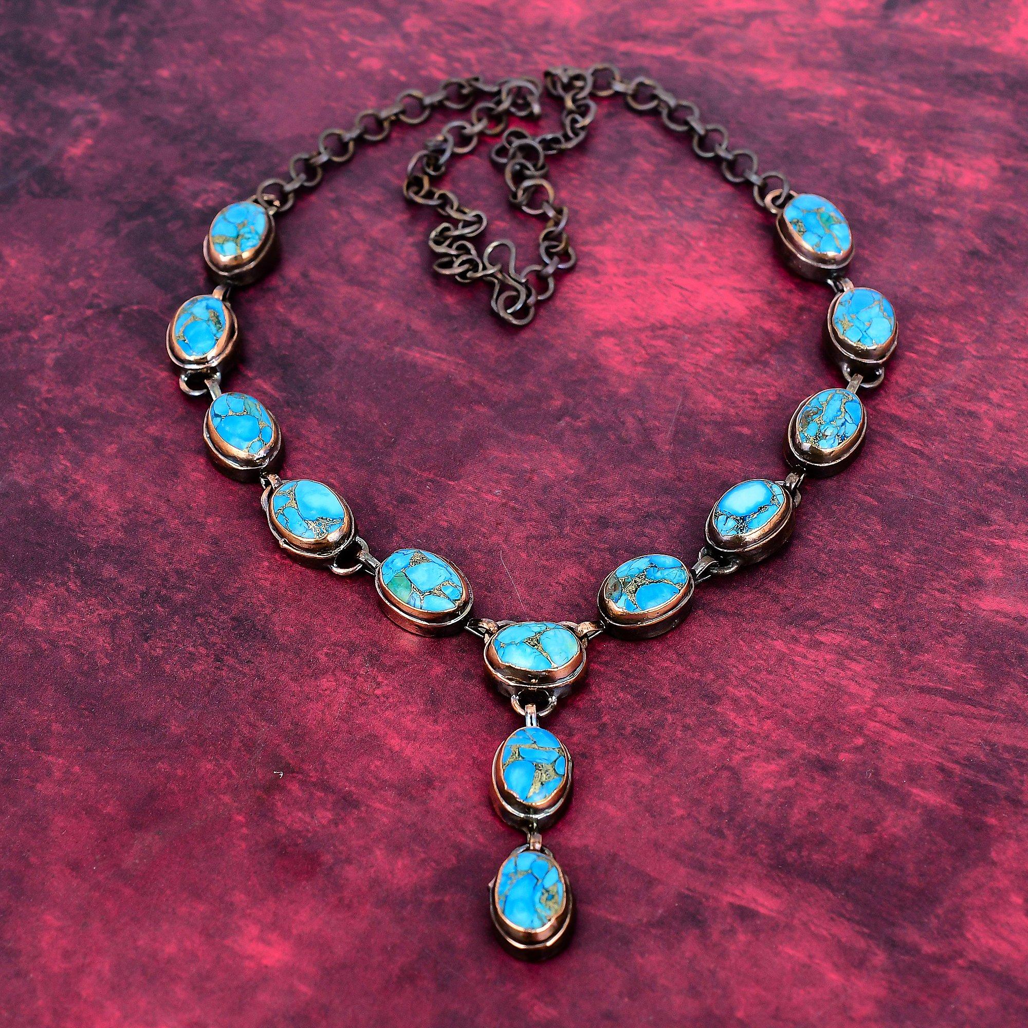 Collana Turchese Blu Rame Gioielli in Rame Elettroformati Collana Regolabile