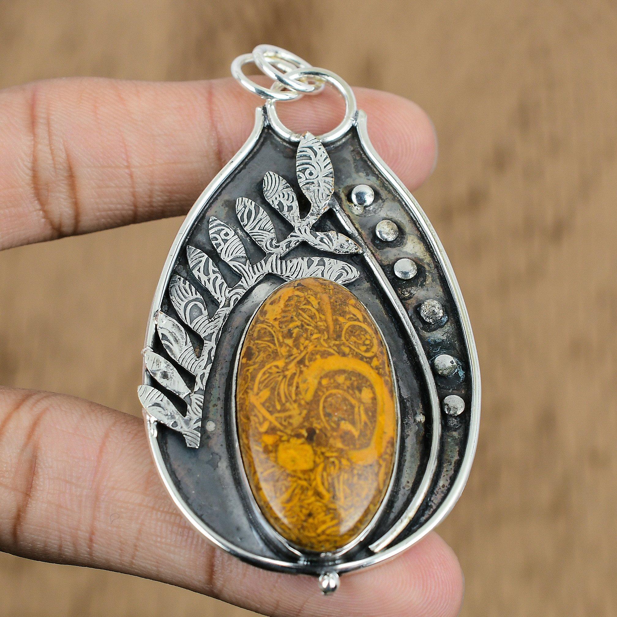 Mothers day Deal 925 Sterling Silver Oval Mariam Jasper Stone Engagement Pendant