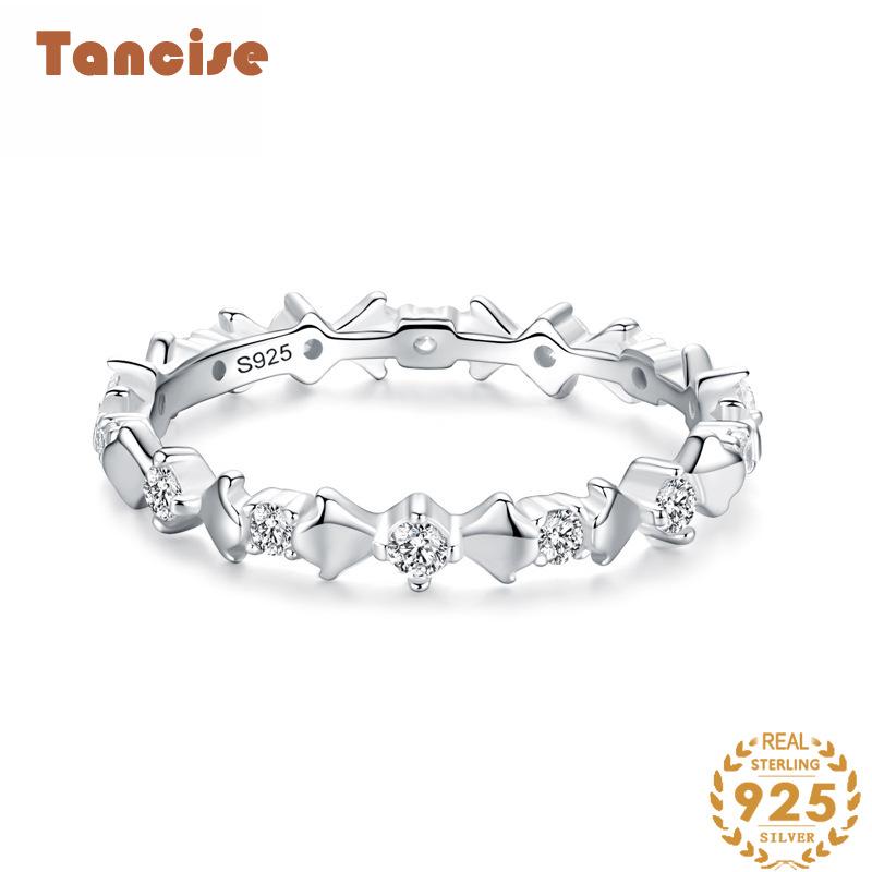 Tancise Klassisk 925 Sterling Sølv Zircon Ring Dame Smykker Bryllup Løfte Party Gift