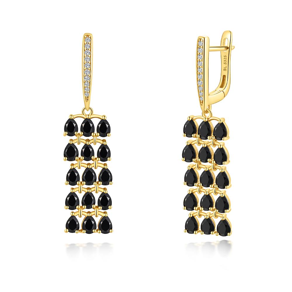Luxurious and Mysterious Natural Black Spinel 925 Sterling Silver Women's Earrings for Parties and Weddings To Wear