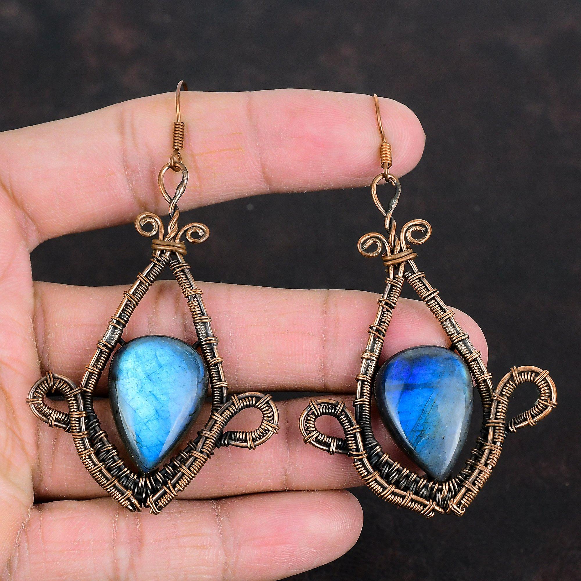 Labradorit Ohrring Kupferdraht umwickelter Ohrring Handgefertigter Edelsteinschmuck Einzigartige Ohrringe Kupferschmuck Geschenke für Mama Ohrring im neuesten Design