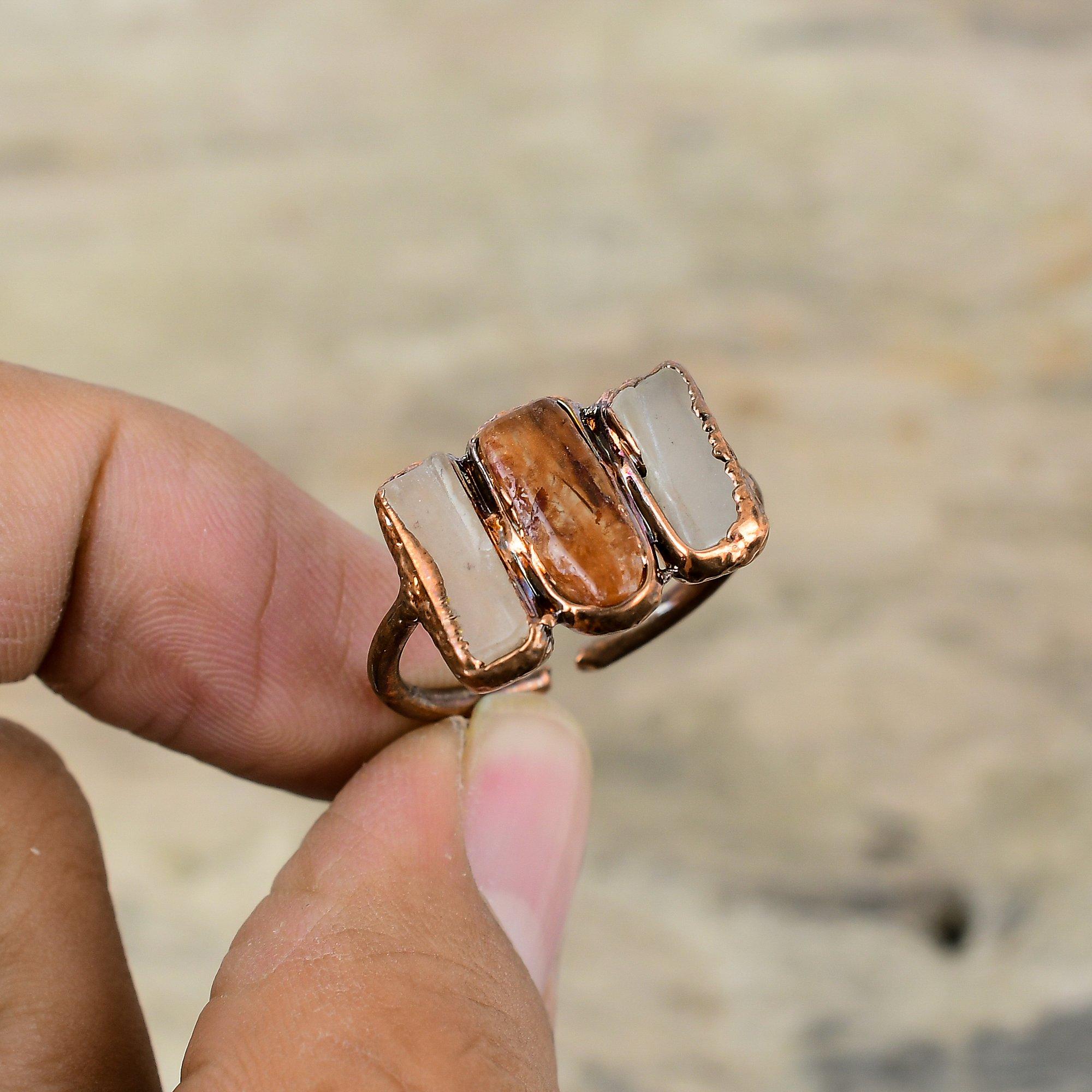 Carnelian Rough Ring Electroformed Copper Ring Adjustable Ring Tourmaline Rough Ring Handmade Copper Jewelry Gift For Mom Gemstone Jewelry
