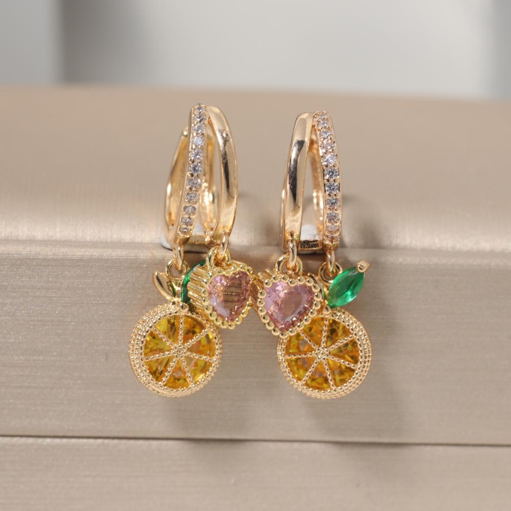 1 Pair Cute Lemon with Heart Shape Zirconia Dangle Earrings for Women Earring Jewelry Party Accessories