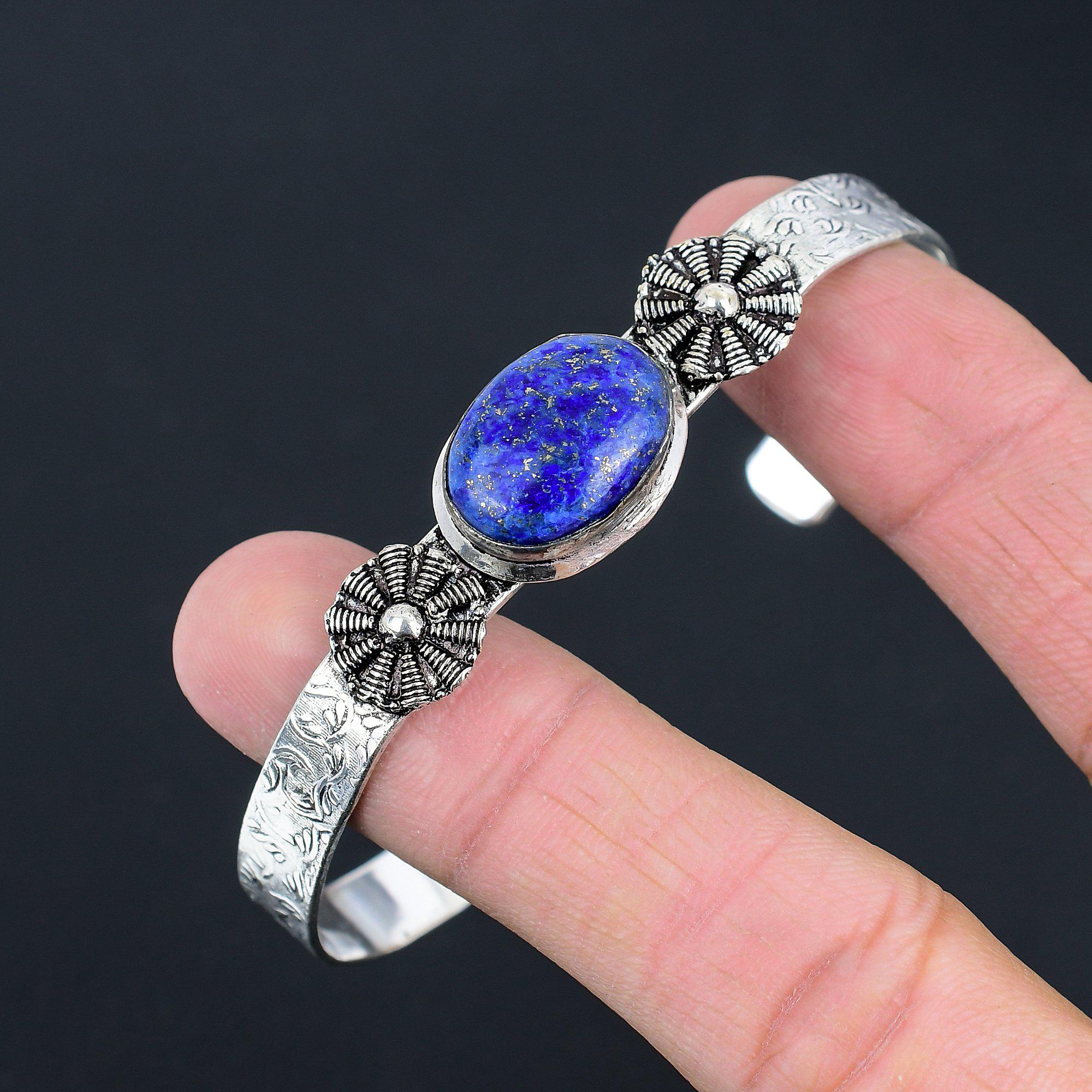 Halloween-Angebot September Natürliches Lapislazuli Armreif Schmuck 925 Sterling Silber