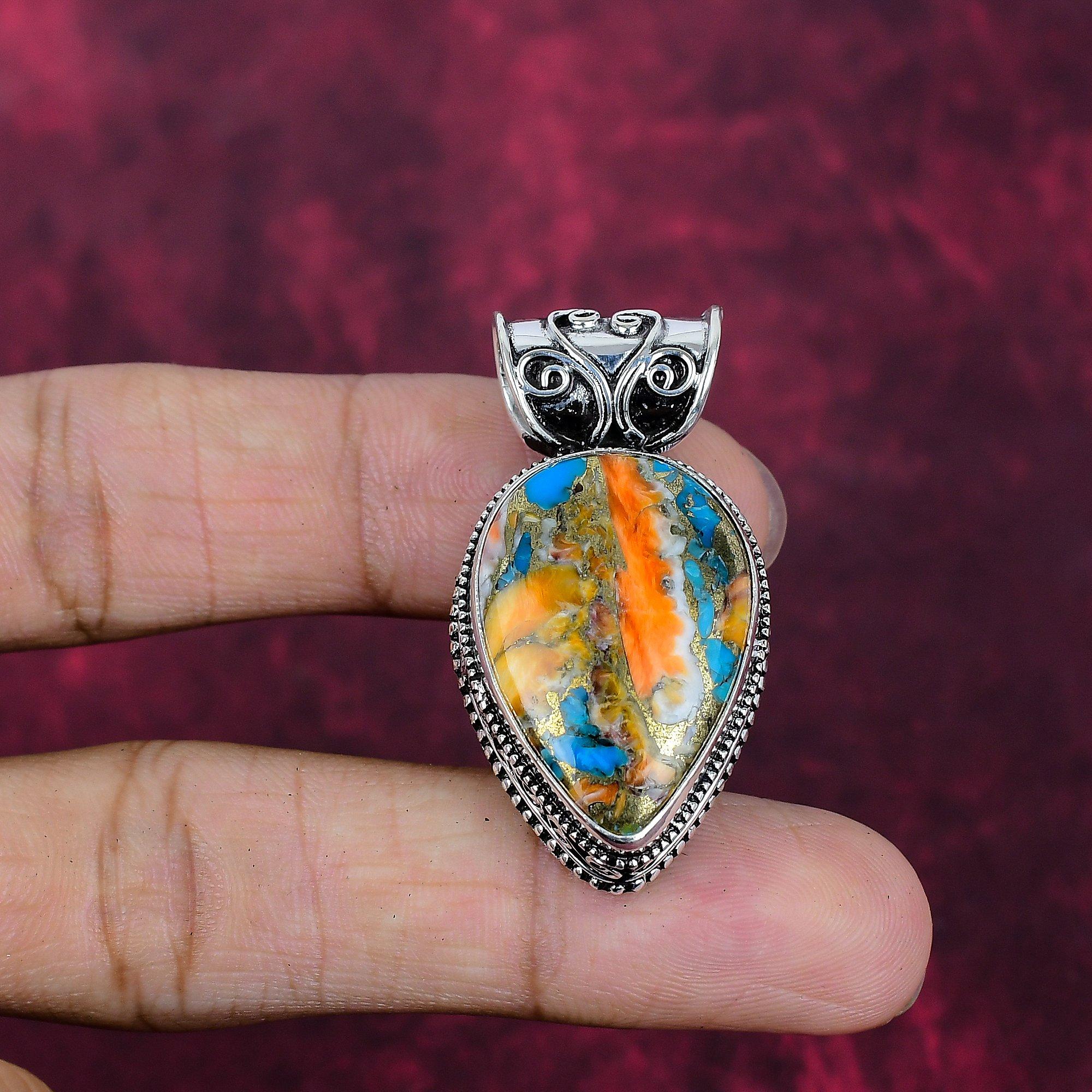 Orange Spiny Oyster Handmade Gemstone Pendant, 925 Solid Sterling Silver Pendant, For Thanksgiving