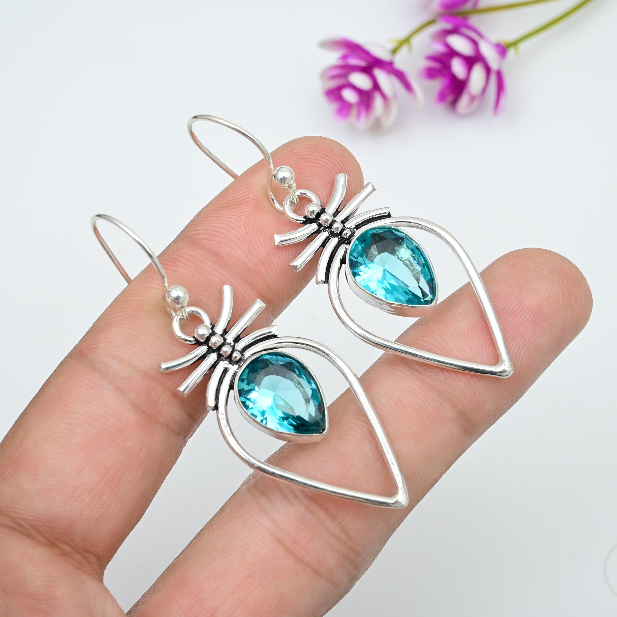 Náušnice Aqua Apatite, Náušnice z masivního stříbra 925 Ručně vyráběné šperky z drahých kamenů, Dárky pro manželku Zcela nové náušnice