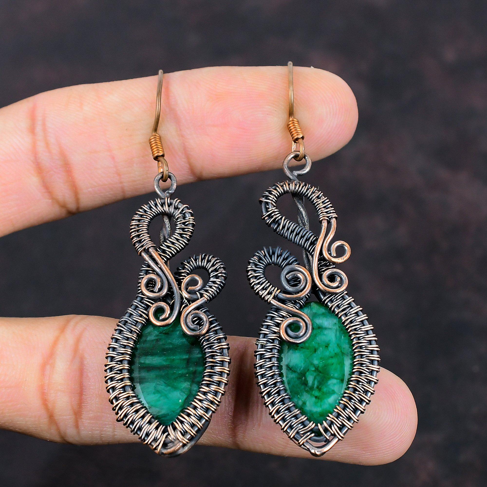 Faceted Zambian Emerald Earring Copper Wire Wrapped Earring Handmade Earrings Gemstone Earring Special Occasion Gift Amazing Copper Jewelry