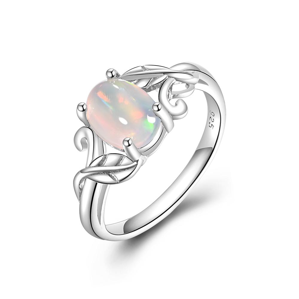 Inel din argint sterling 925 cu design de frunze de copac, opal etiopian natural oval 6*8mm, bijuterie fină cu piatră prețioasă reală pentru femei, cadouri pentru propunere
