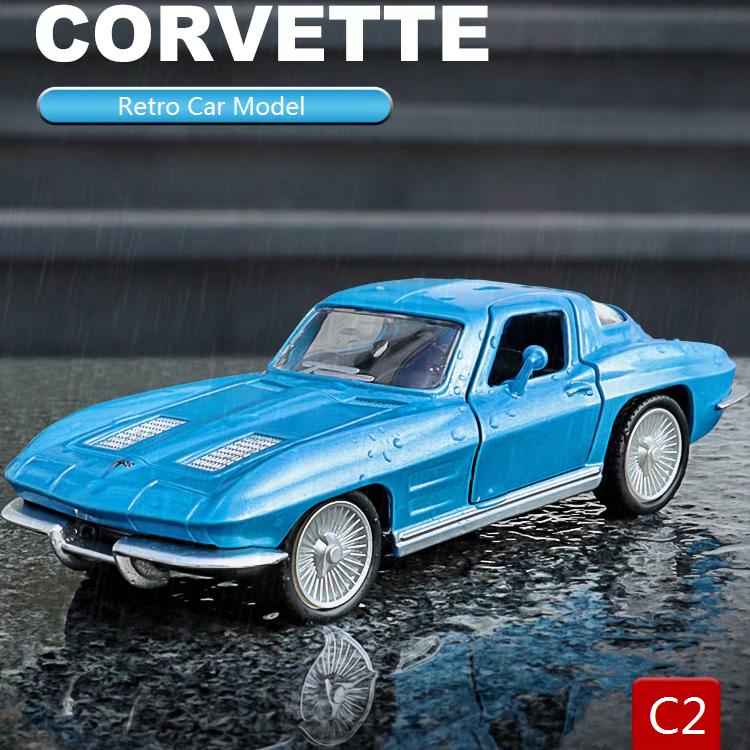 Retro Classic 1963 Chevrolet Corvette C2 Stingray 5 Inch Metal Car Simulation Diecast & Toy Vehicle RMZ City 1:36 Alloy Model Gifts For Children