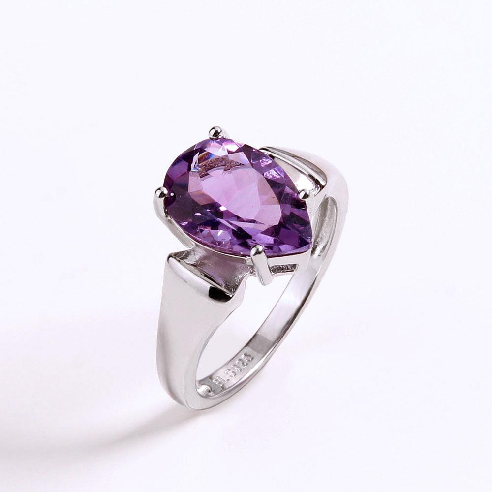 Jednoduchý Hruška tvar stříbro Prsten hruška 8*12mm přírodní ametyst drahokam jemné šperky 925 mincovní stříbro pro ženy manželka maminka dárek
