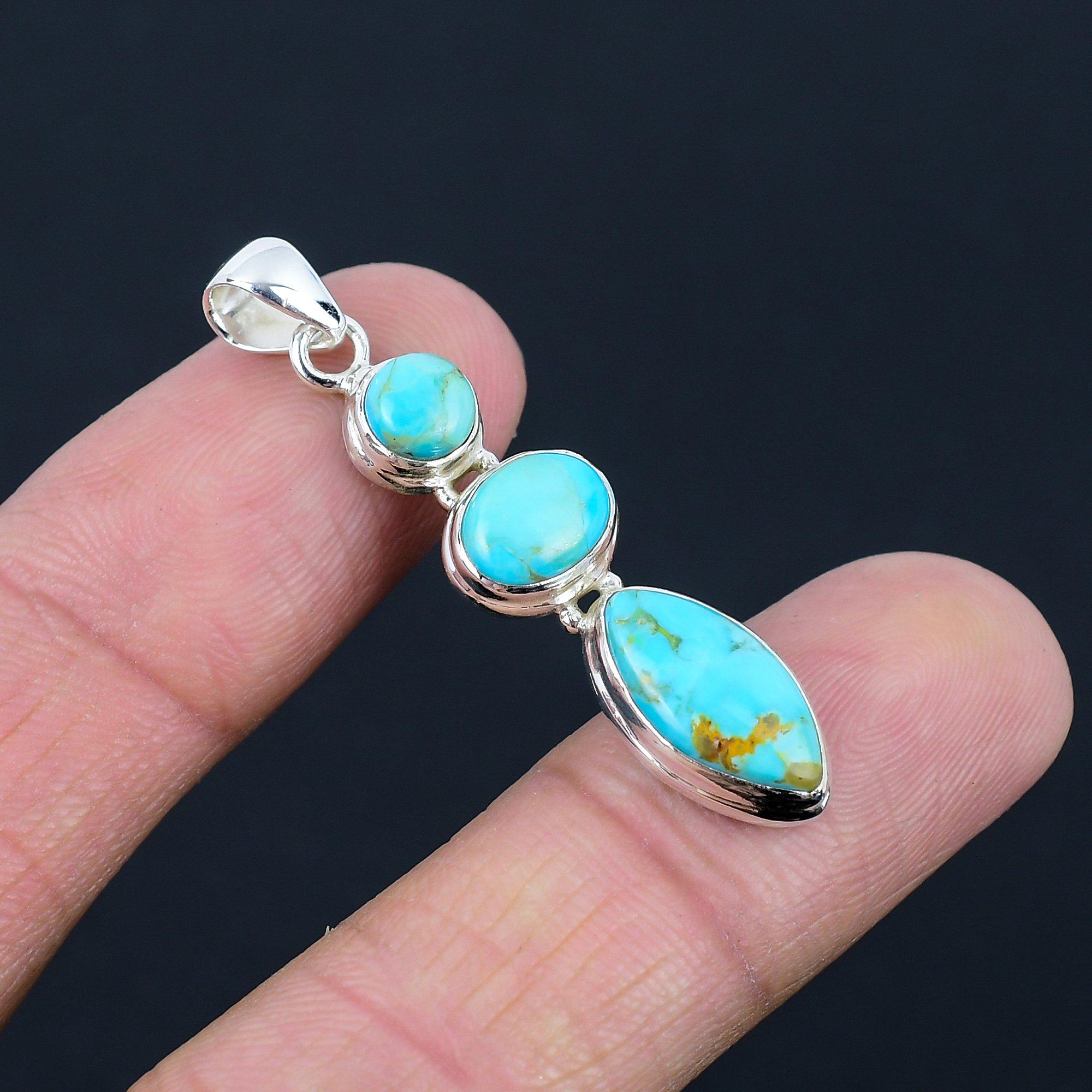 Pendentif en turquoise bleue naturelle, argent sterling 925, bijou fait main, idéal pour la Saint-Valentin.