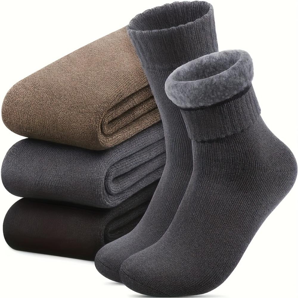 3Pack men plus size winter warm socks,fleece blended hiking trekking socks,soft durable,reinforced heel toe,cold resistant for outdoor trips hiking