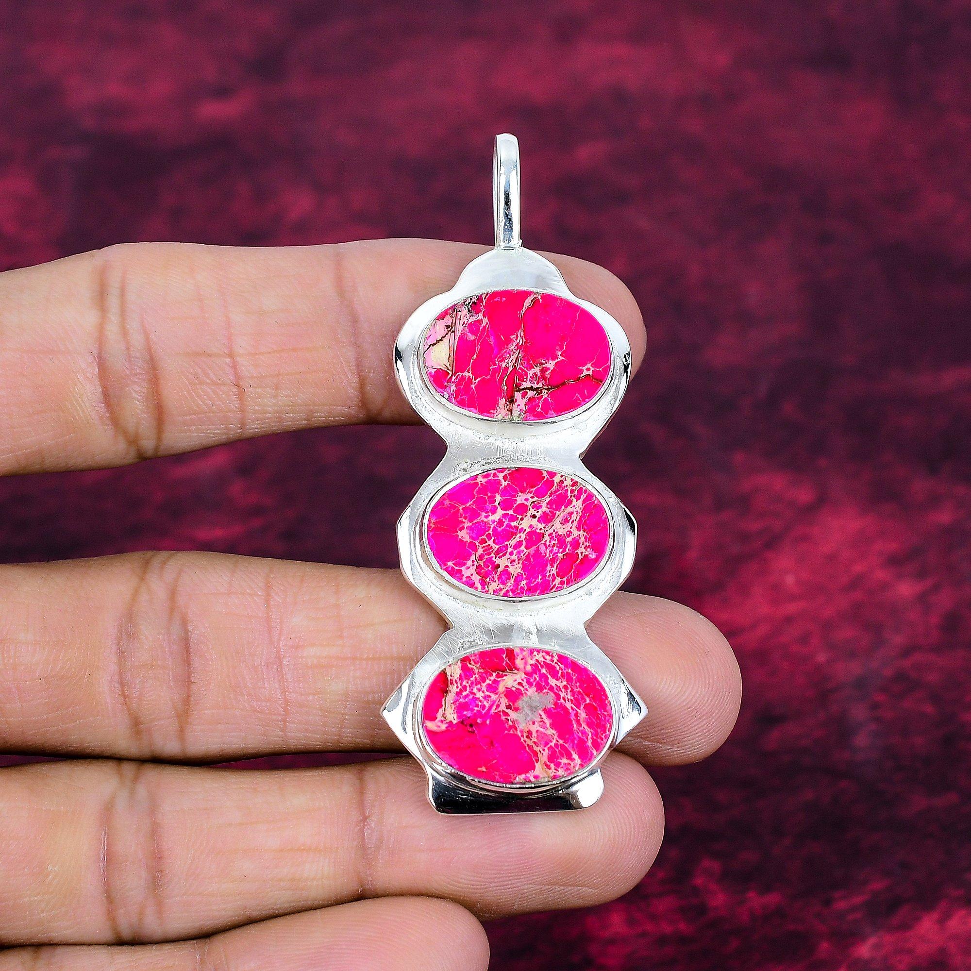 Pink Sea Sediment Jasper 925 Solid Sterling Silver Pendant, Handmade Gemstone Pendant Jewelry, Gifts For Wife Brand New Pendant